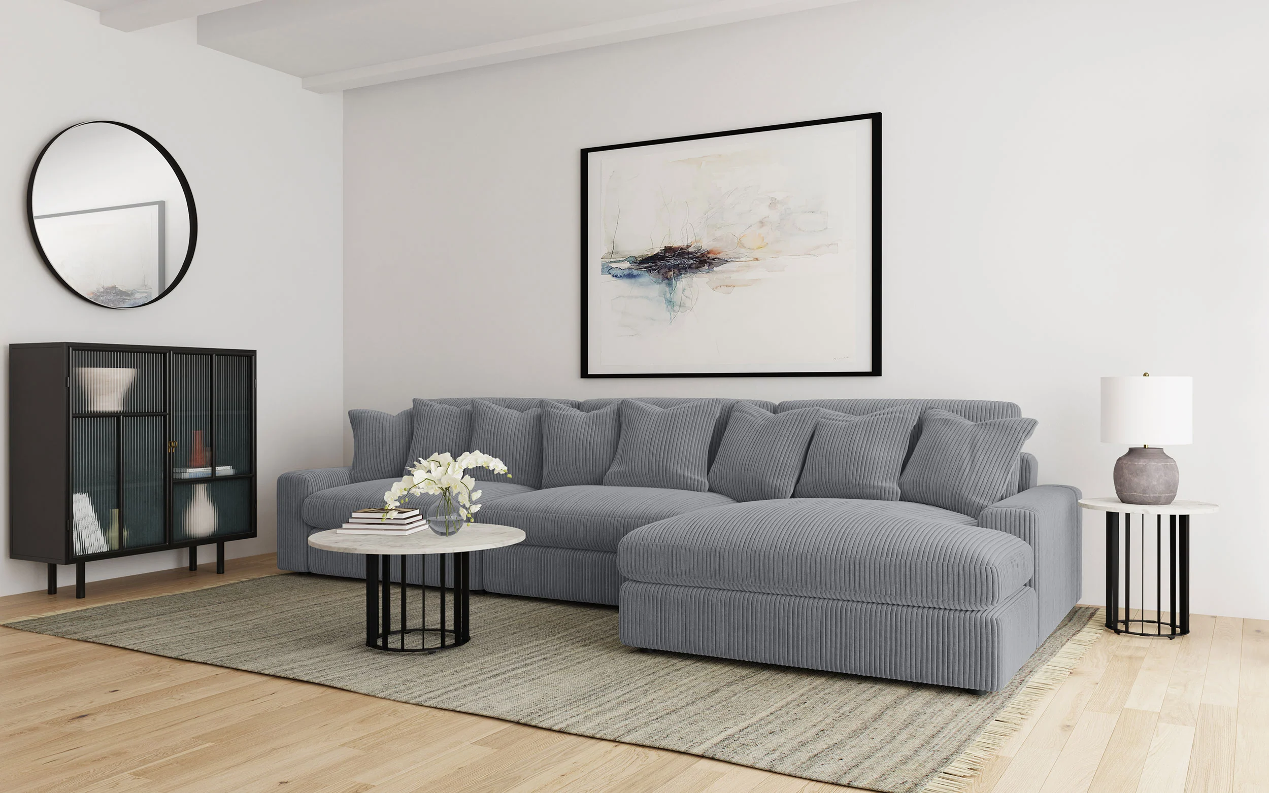 Blaine Upholstered Armless Chair in Fog - Image 11
