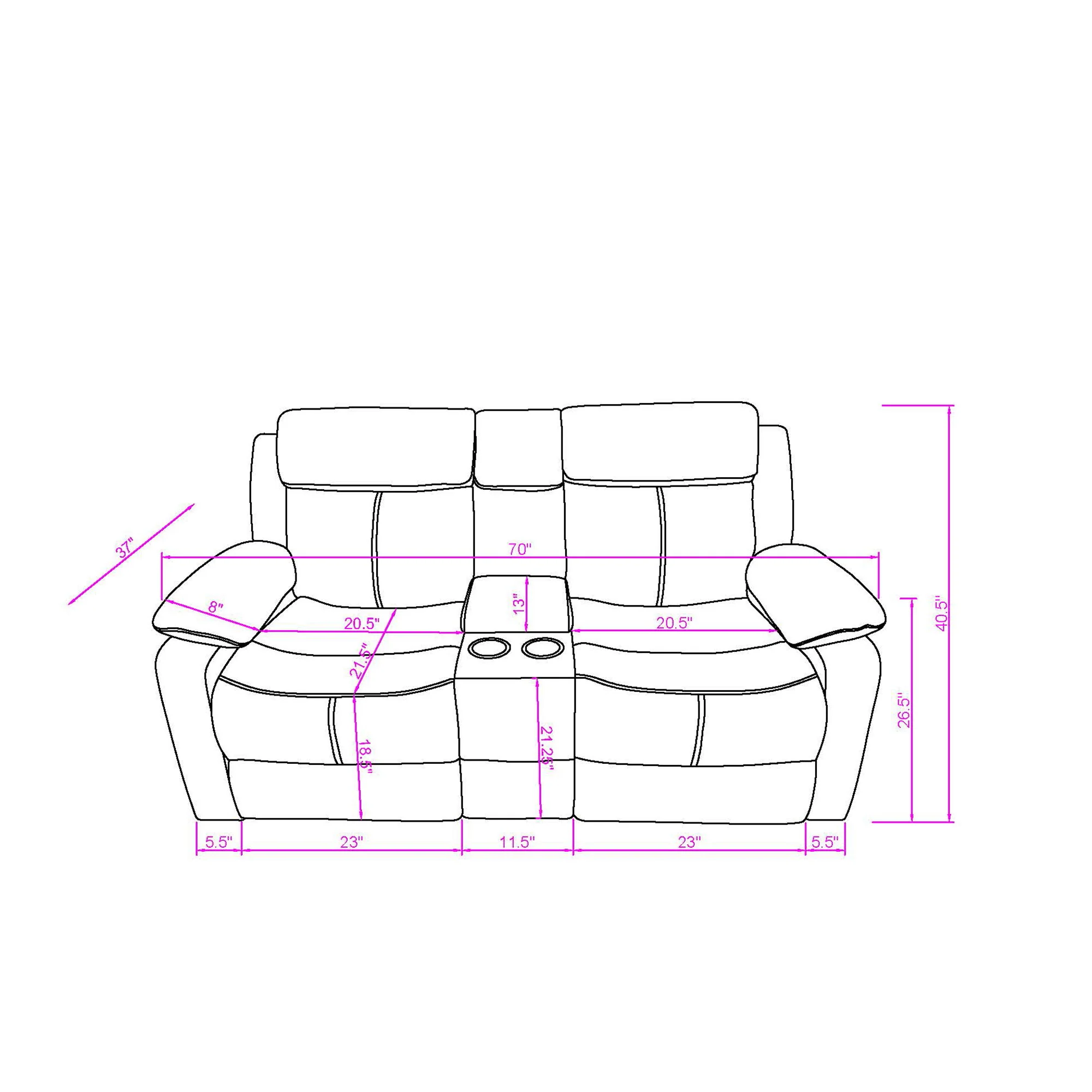 Blanche - Reclining Set With LED Lights, Speaker - Image 16