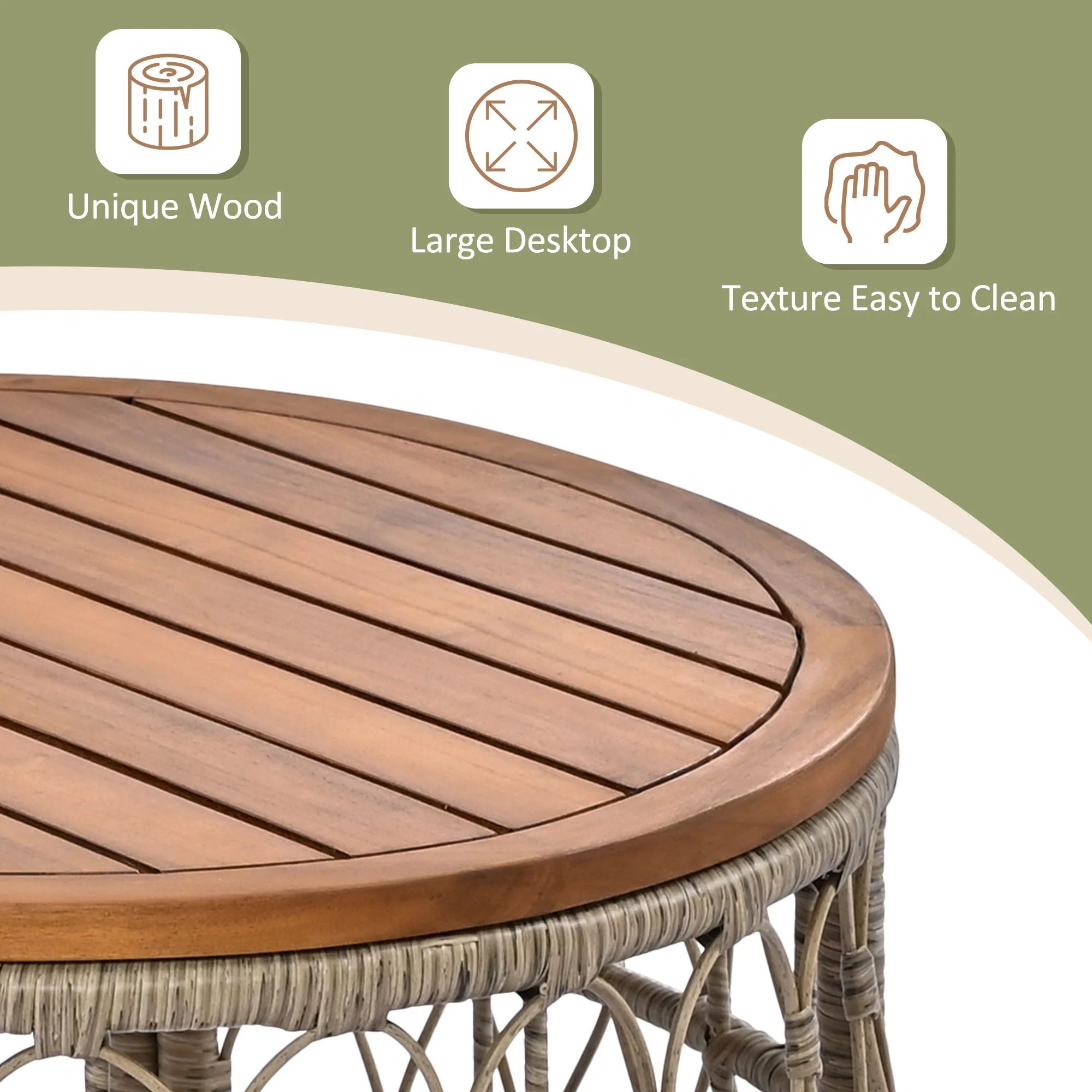 Bohemia-Inspired 4 Person Outdoor Seating Group With Removable Cushions, Conversation Patio Set With Wood Tabletop - Beige - Image 5