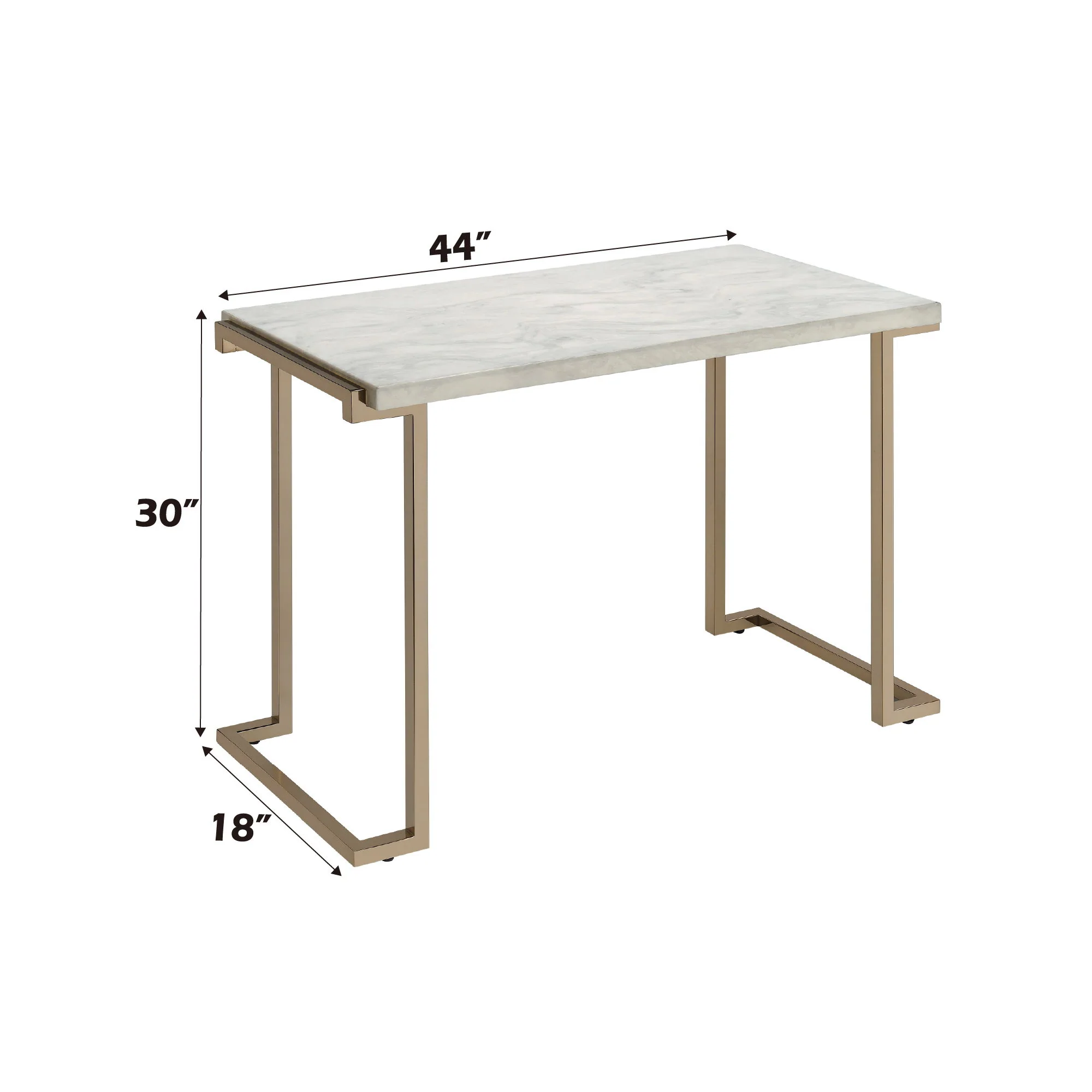 Boice II - Faux Marble Top Sofa Table - White / Champagne - Image 5