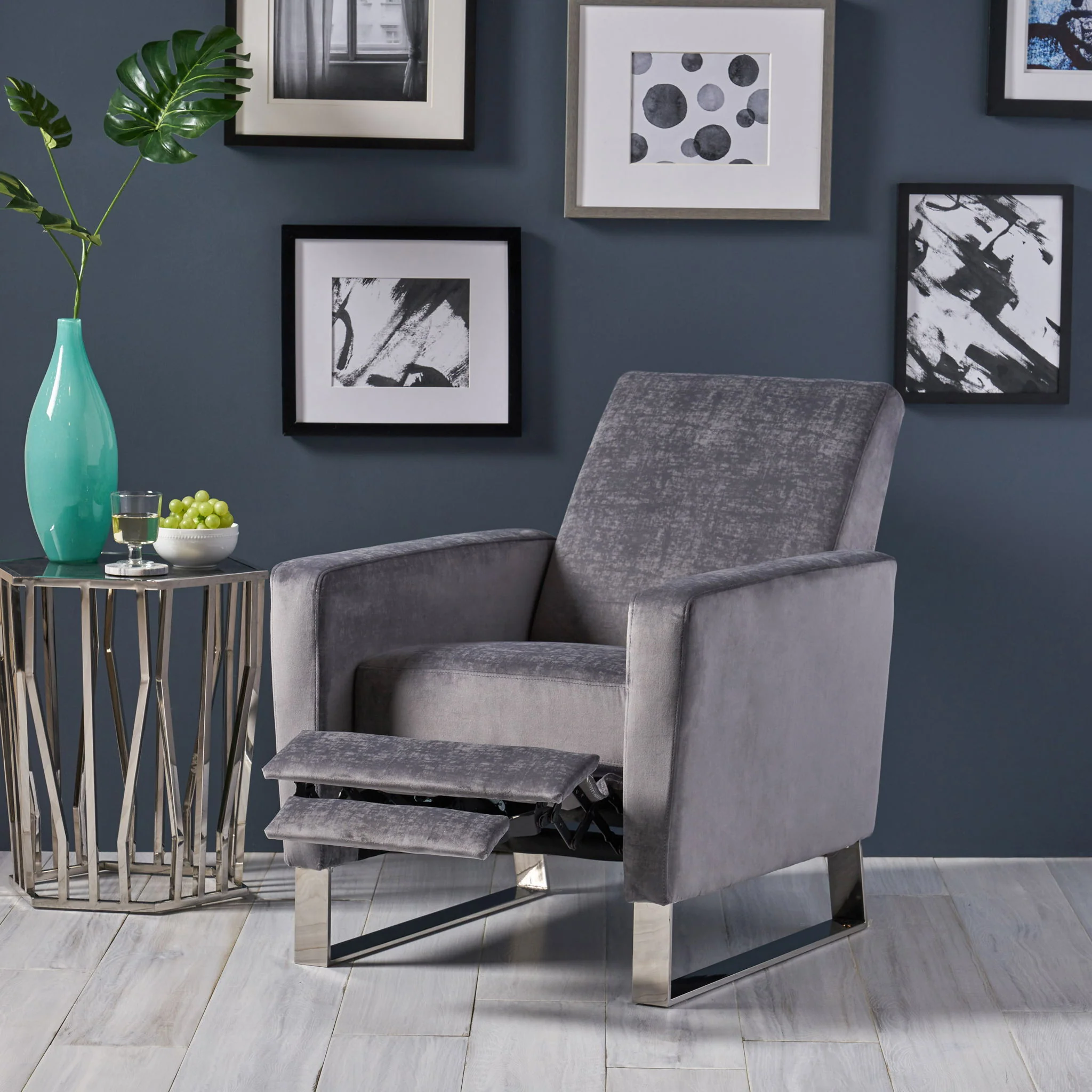 Bolt - Upholstered Recliner Chair With Stainless Steel Base - Gray / Chrome - Image 5