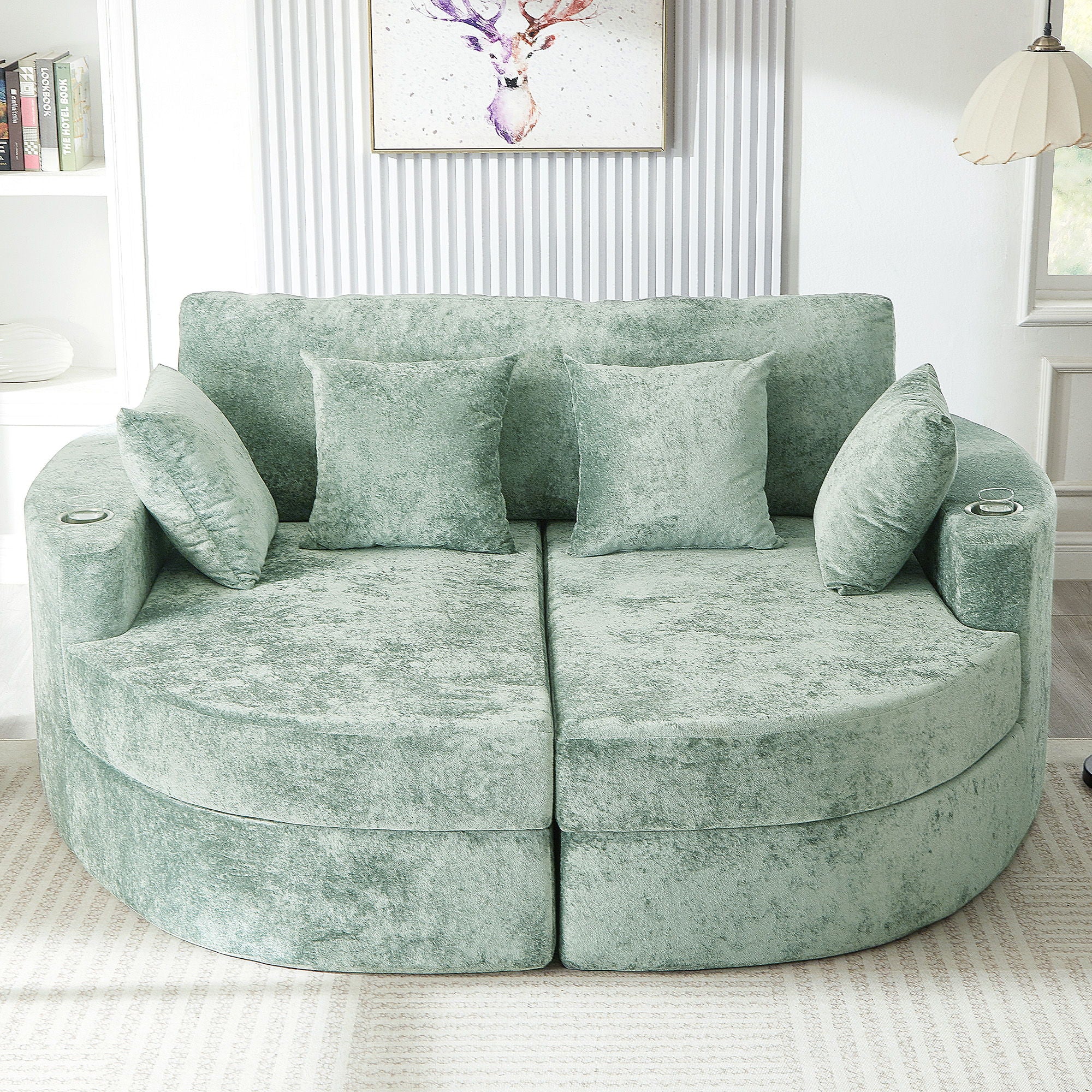 Boneless Design Upholstered Sofa Bed With Cup Holders - Image 3