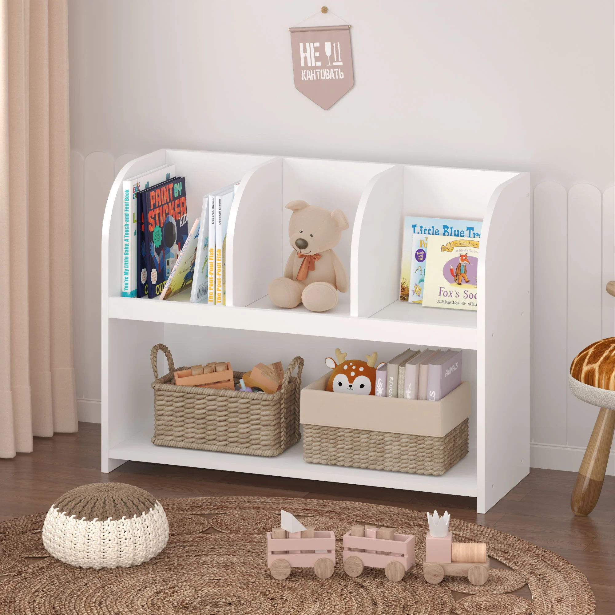 Bookcase With 4 Compartments, Storage Shelf For Toys And Books - White - Image 7