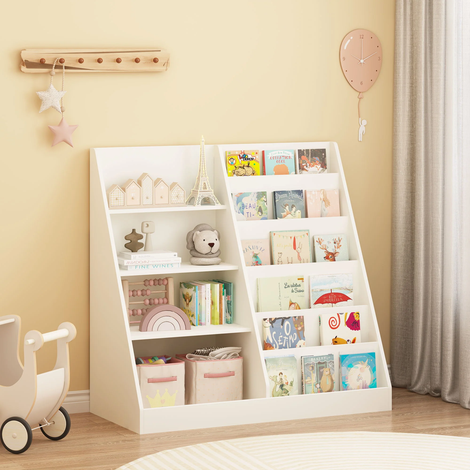 Bookshelf And Toy Storage Organizer, 4 Tier Bookcase With Display Stand For Playroom - Image 21