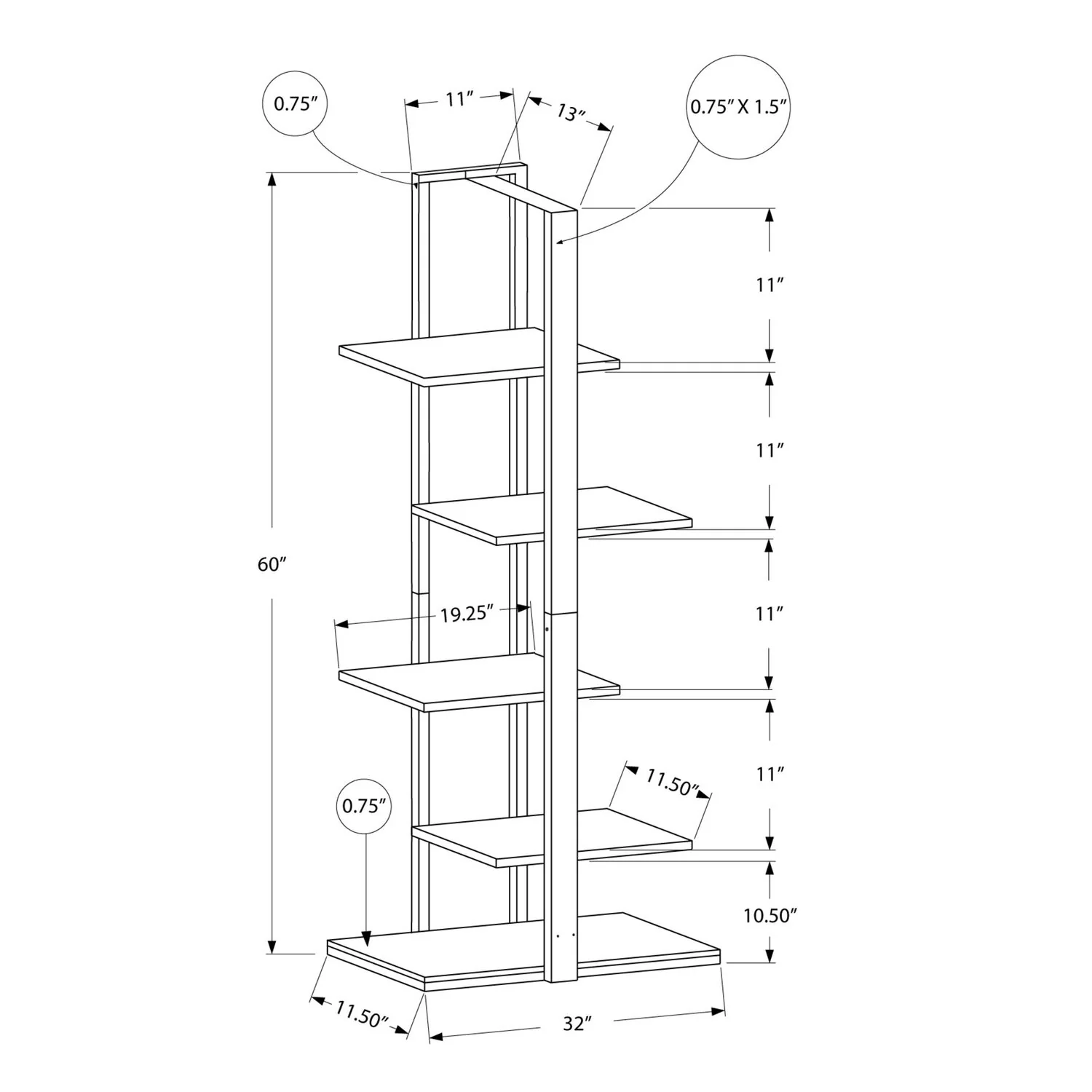 Bookshelf, Bookcase, Etagere, 5 Tie For Office, Contemporary & Modern - Image 11