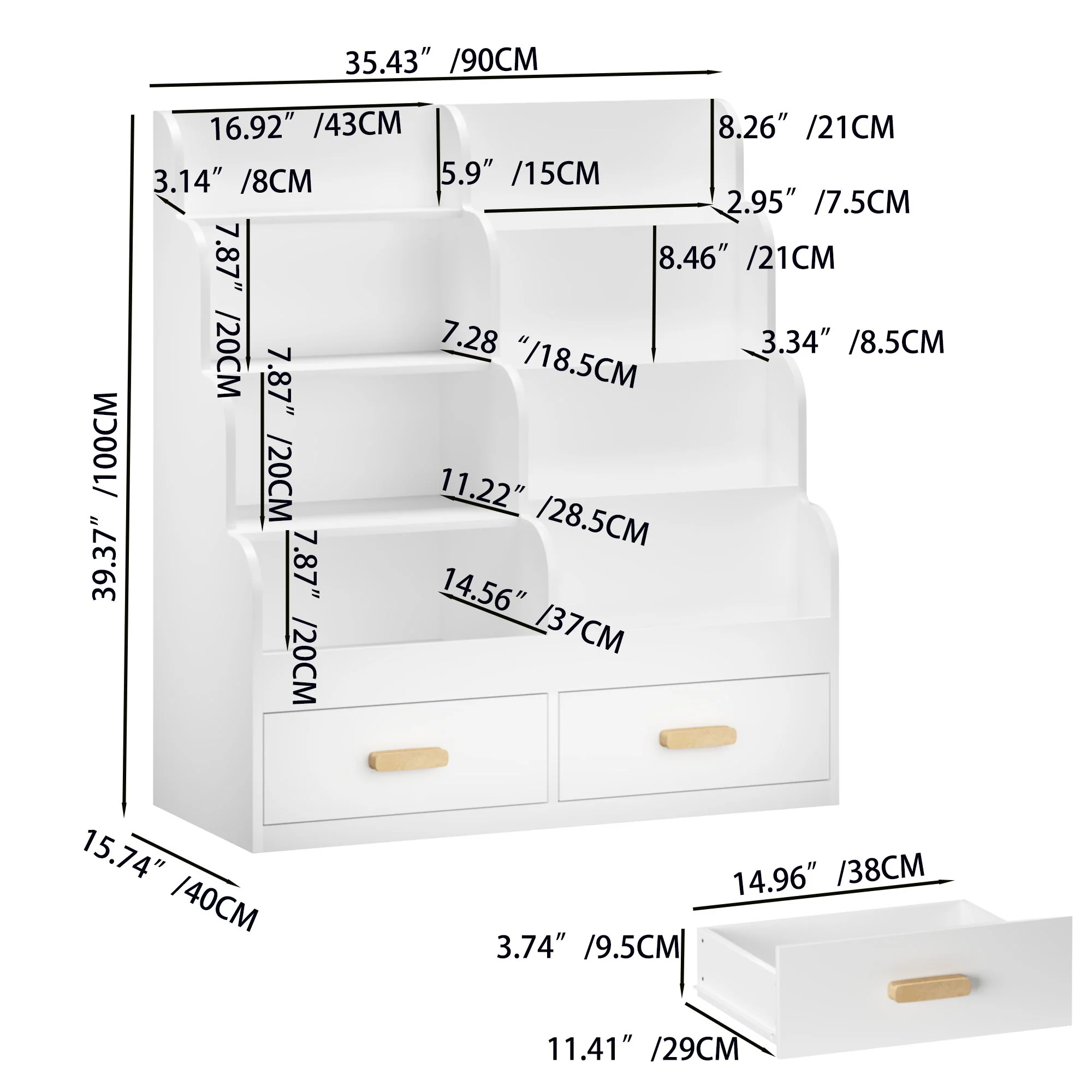 Bookshelf With 2 Storage Drawers, Front Facing Bookcase And Toy Organizer, Multi Tier Reading Shelf - White - Image 4
