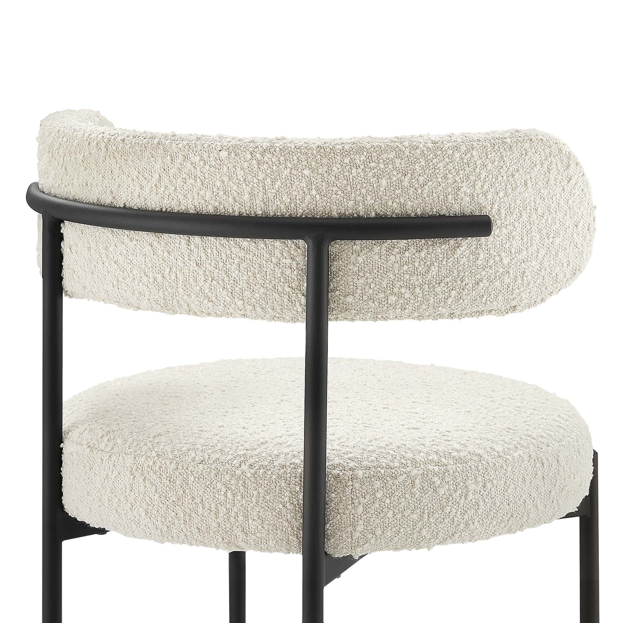 Boucle Fabric Dining Chair Set with Curved Back – Ivory Black Set of 2 - Image 5
