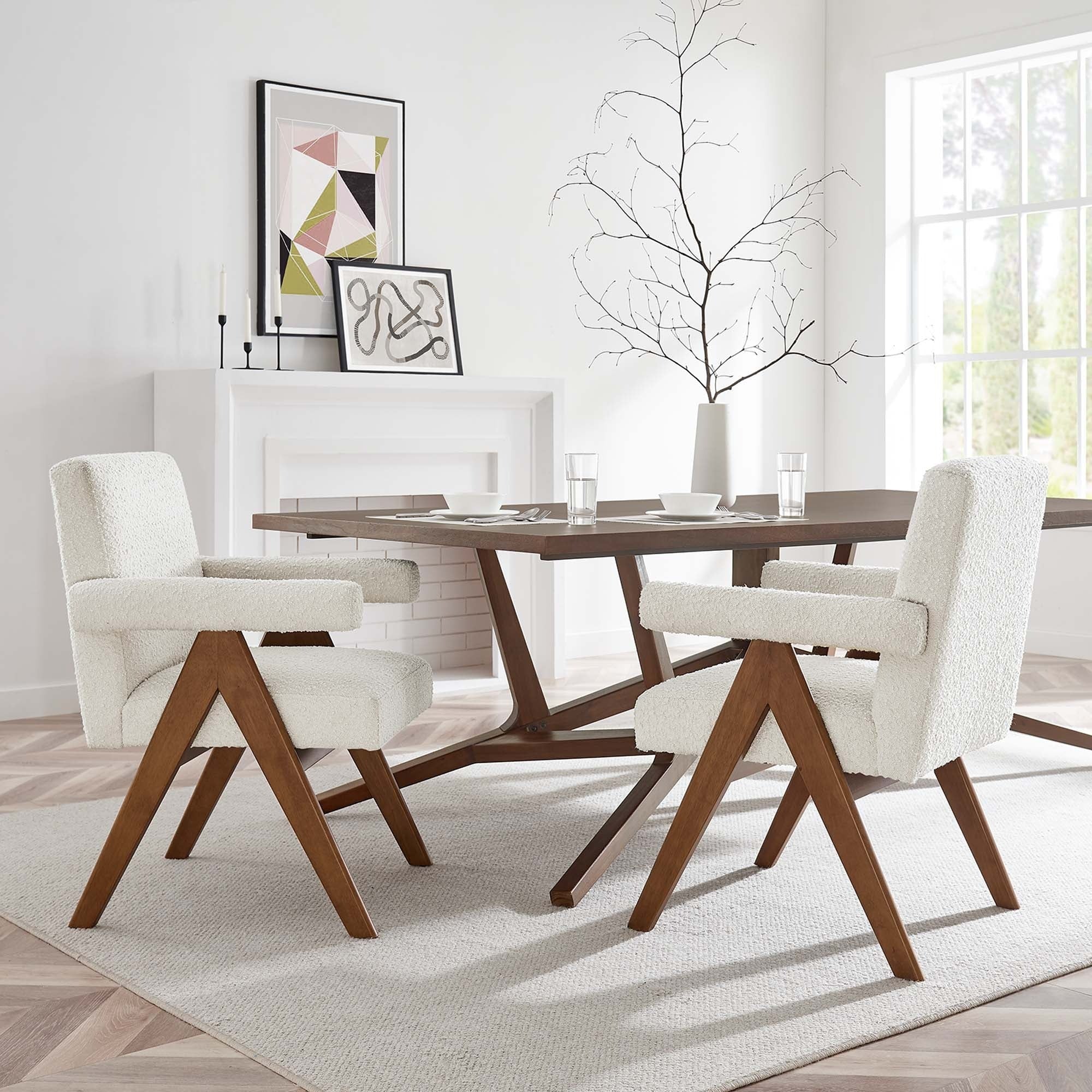 Boucle Fabric Dining Room Chairs Set of 2 - Image 10