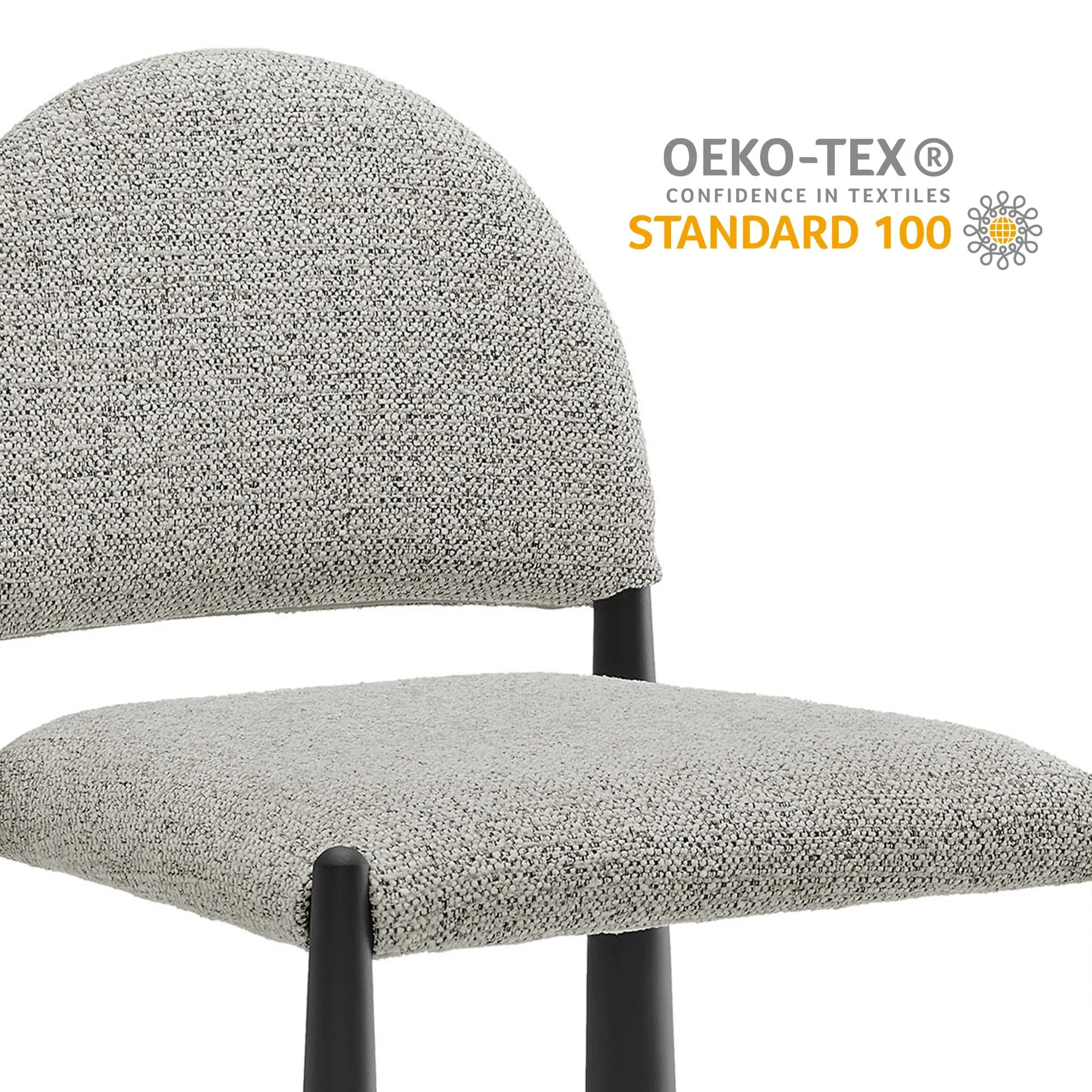 Bouclé-Style Upholstered Dining Side Chair with Tapered Metal Legs - Image 25