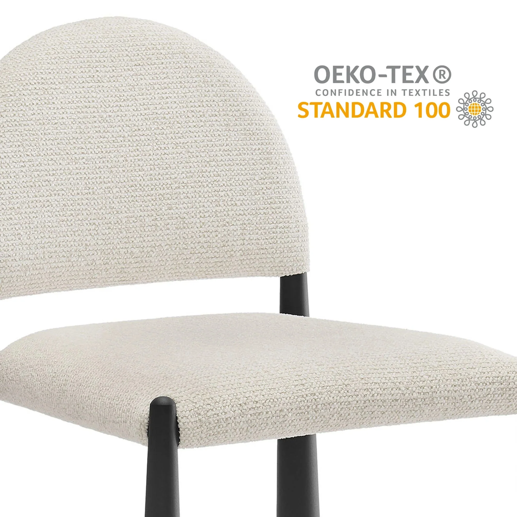 Bouclé-Style Upholstered Dining Side Chair with Tapered Metal Legs - Image 35