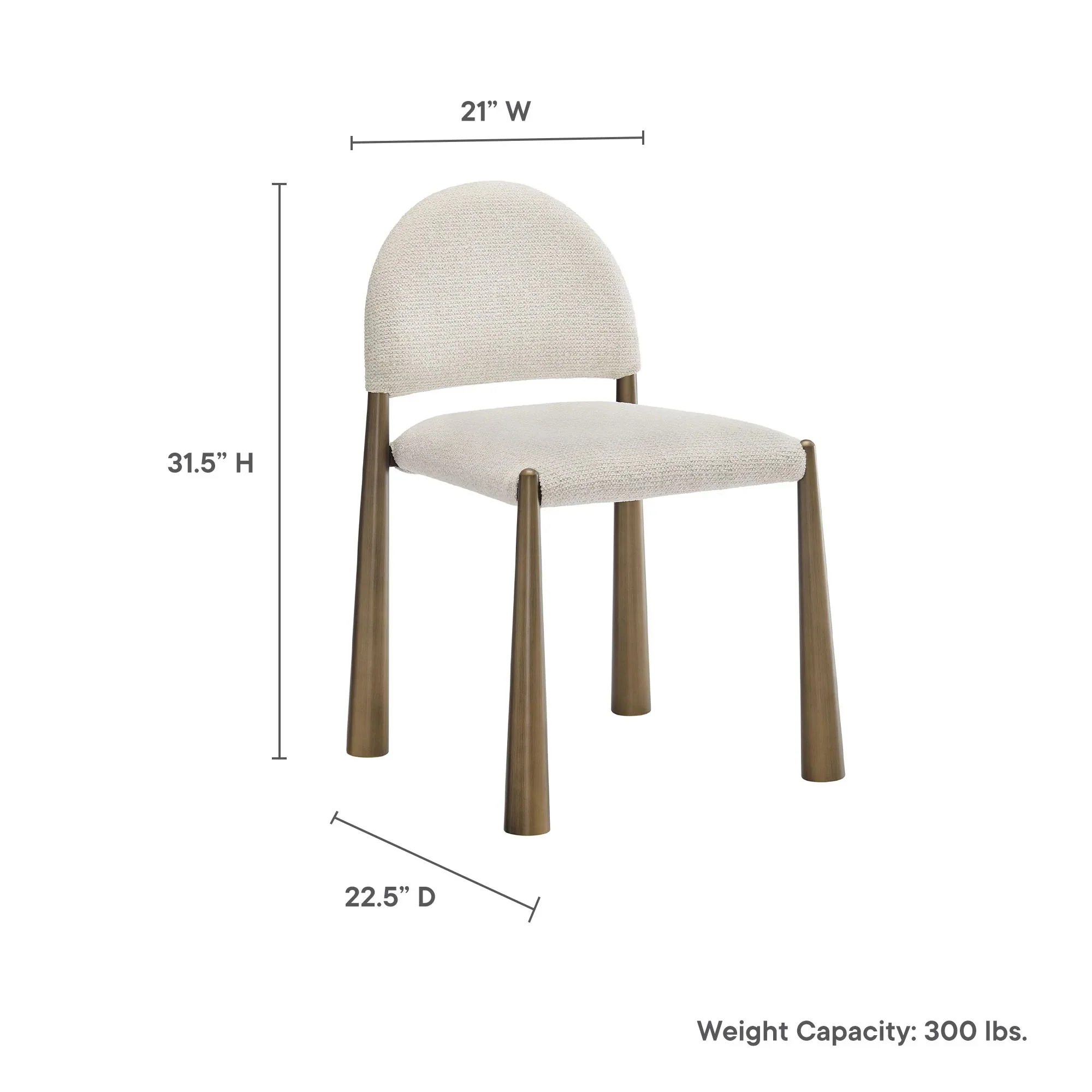 Bouclé-Style Upholstered Dining Side Chair with Tapered Metal Legs - Image 8