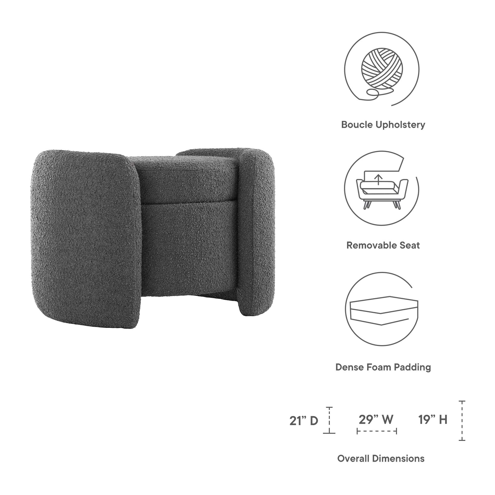 Boucle Upholstered Storage Ottoman with Removable Seat – 28 Inch - Image 4