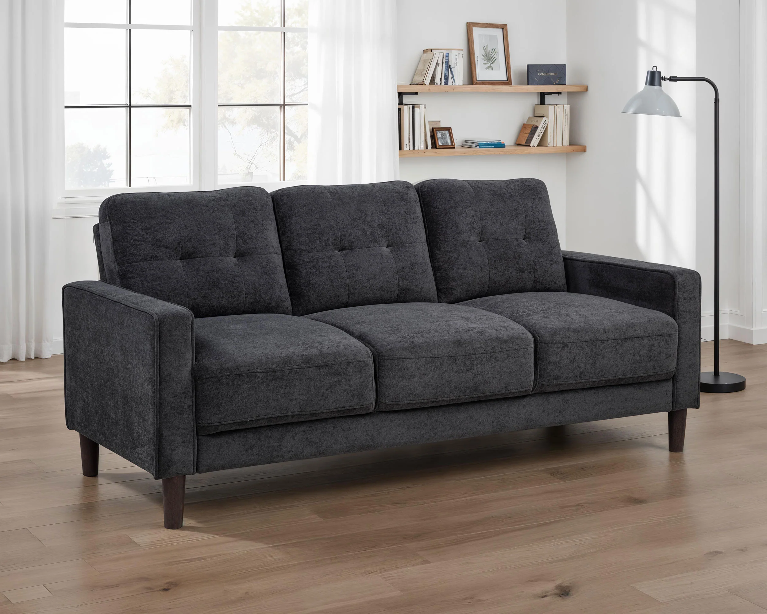 Bowen II Fabric Upholstered Track Arm Sofa Steel Grey - Image 4