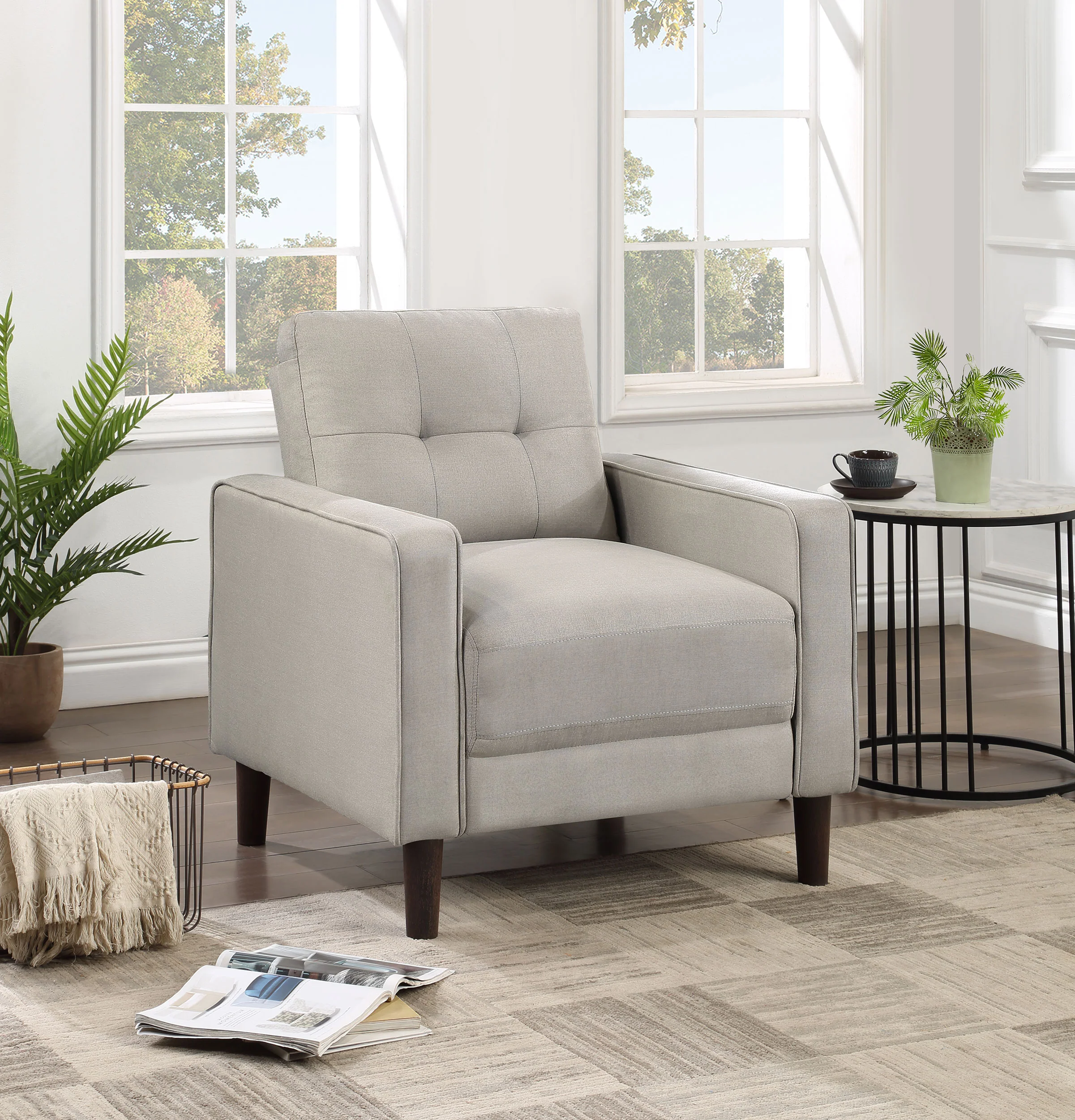 Bowen Upholstered Track Arm Tufted Accent Chair in Beige - Image 2