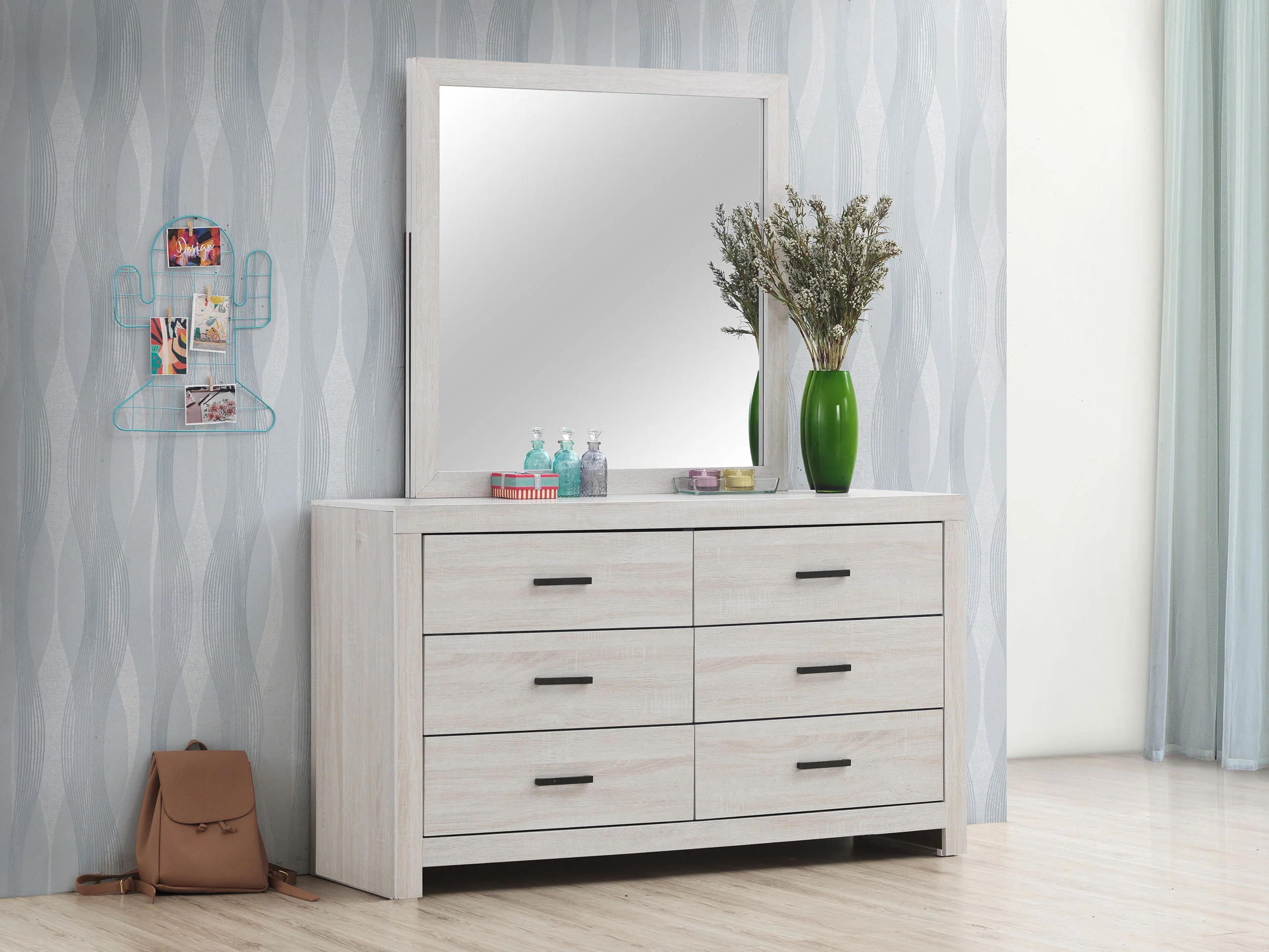 Brantford 6-Drawer Dresser with Mirror Coastal White - Image 4