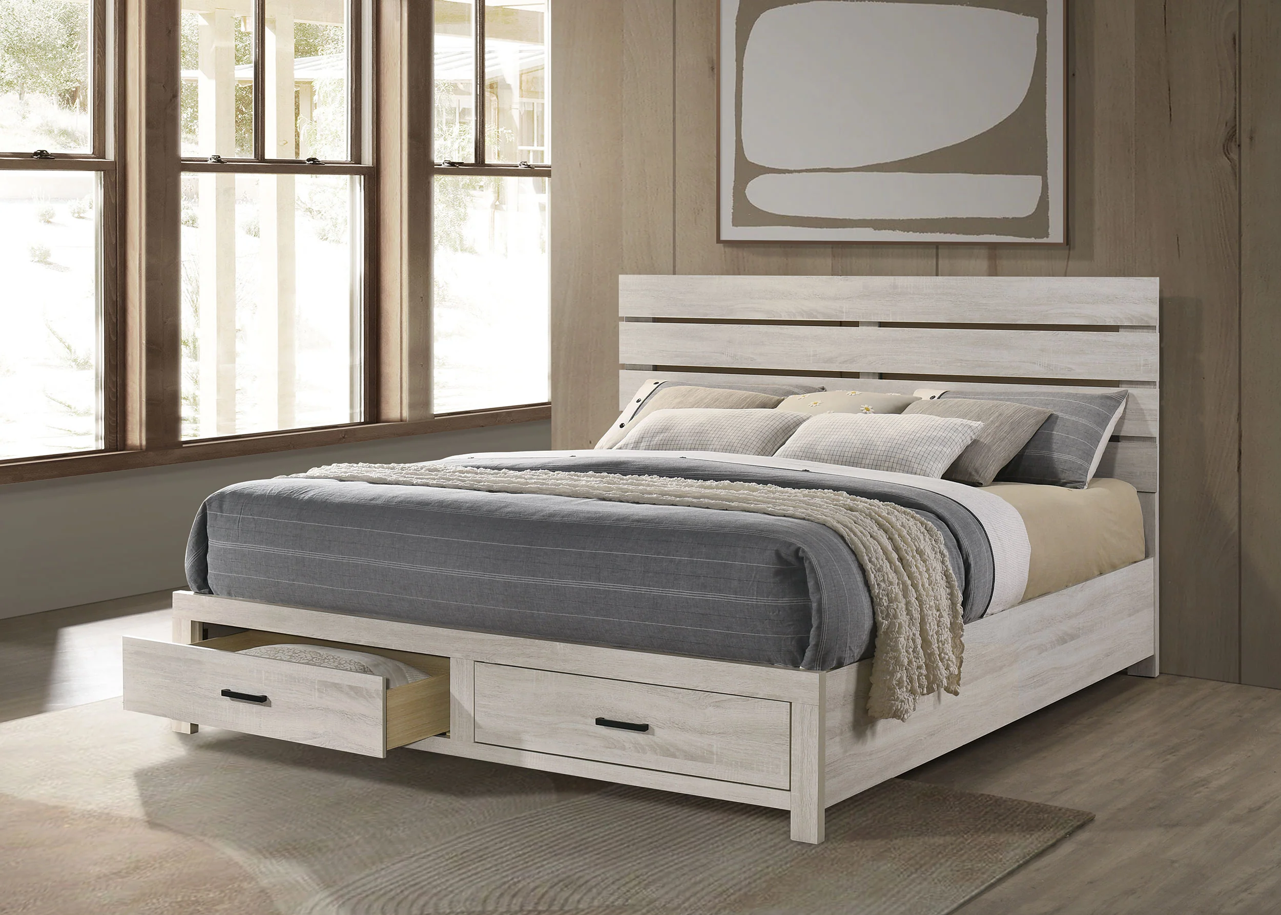 Brantford Wood Eastern King Storage Panel Bed Coastal White - Image 3