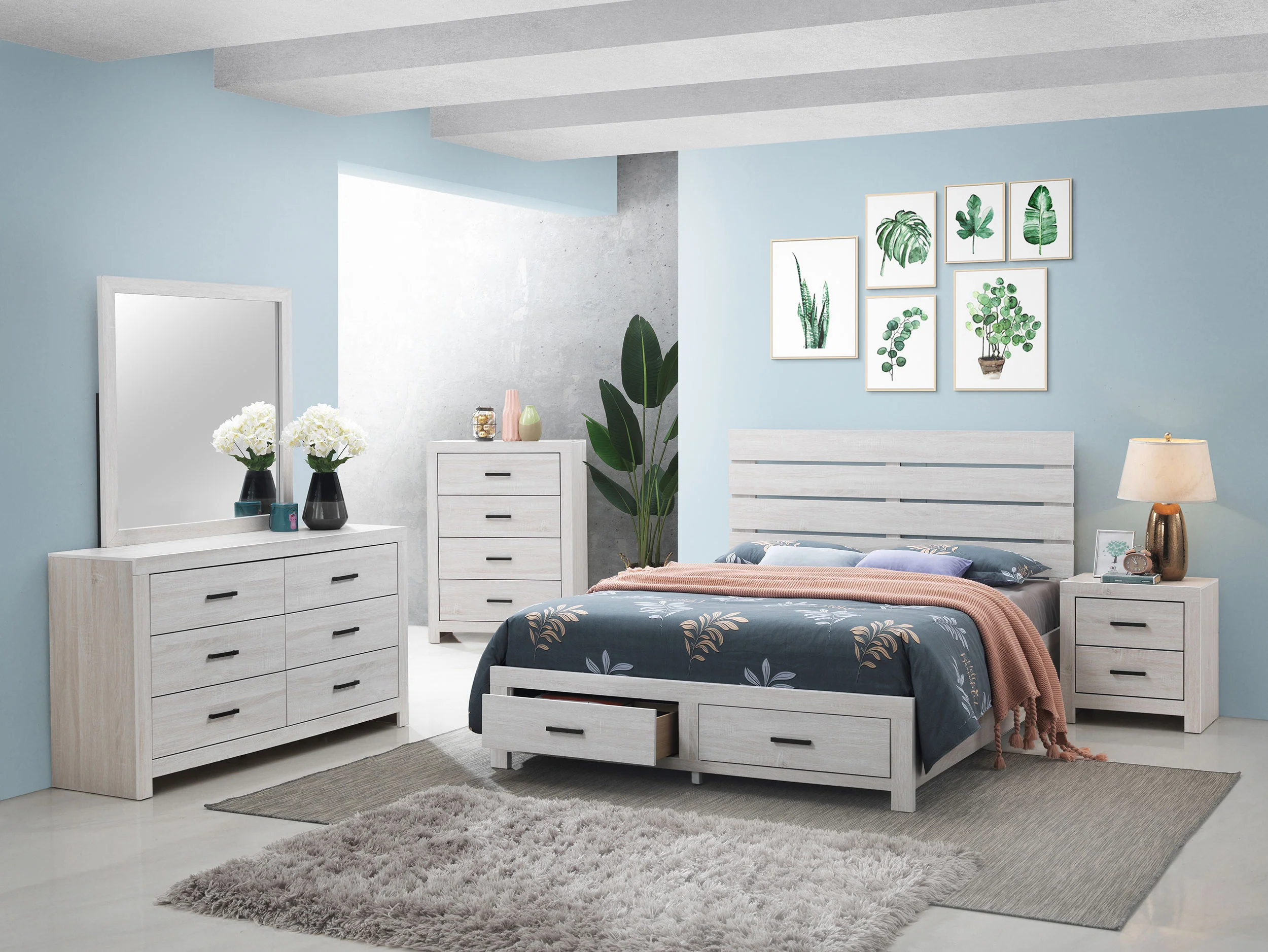 Brantford Wood Queen Storage Panel Bed Coastal White - Image 7
