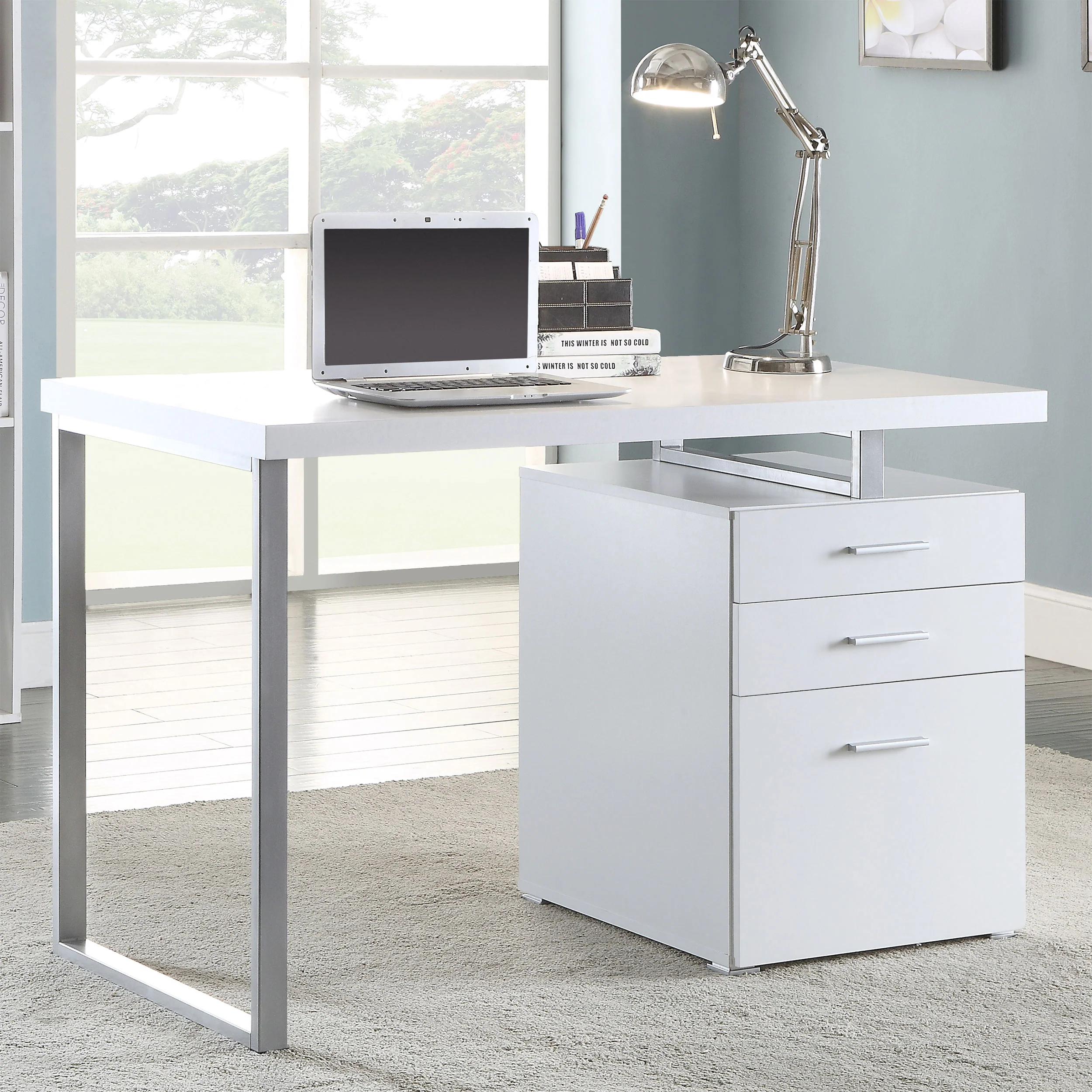 Brennan 47-Inch 3-Drawer Office Computer Desk, White - Image 3
