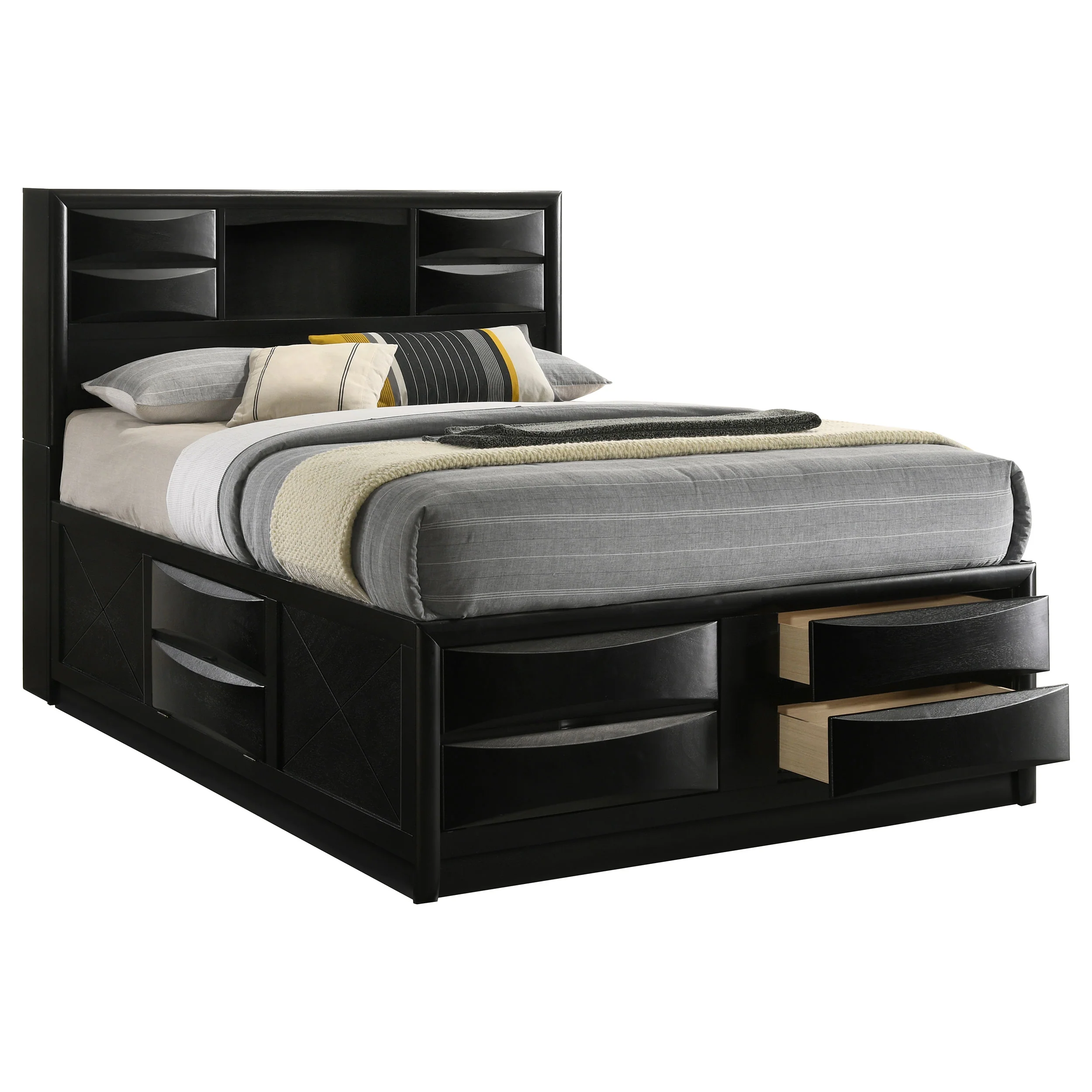Briana Wood Queen Storage Bookcase Bed, Black - Image 2