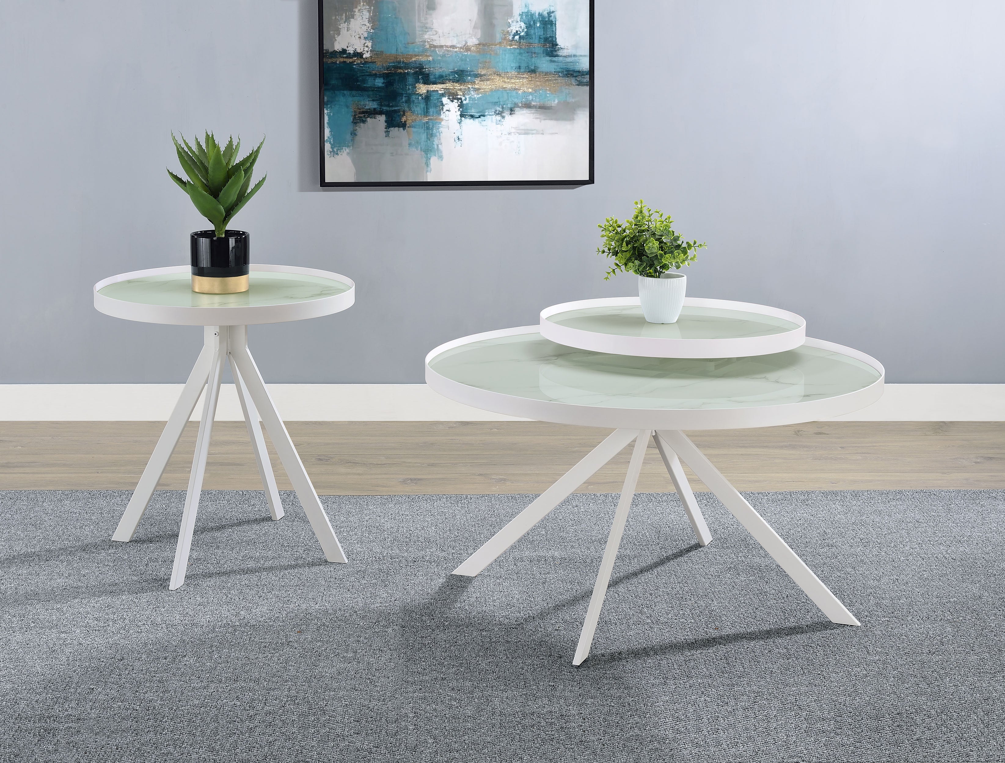 Briggs 2-Piece Round Coffee and End Table Set, White - Image 5