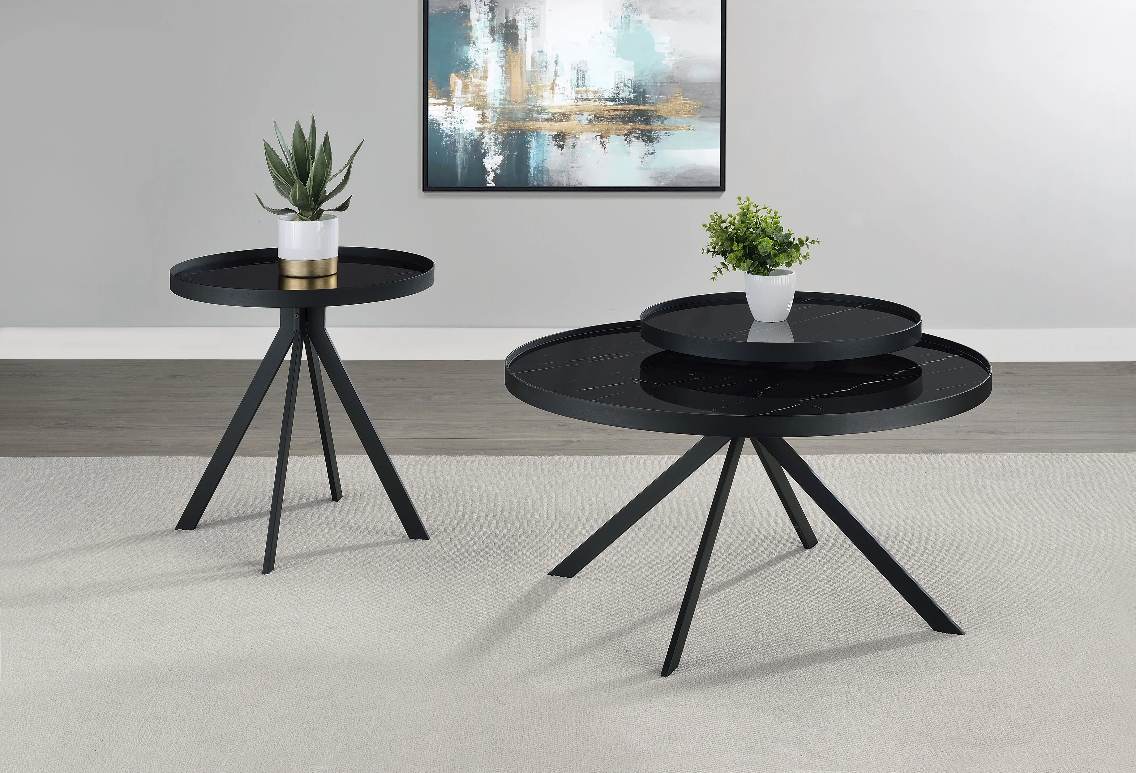 Briggs Round Marble Printed Glass Top End Table Black - Image 8