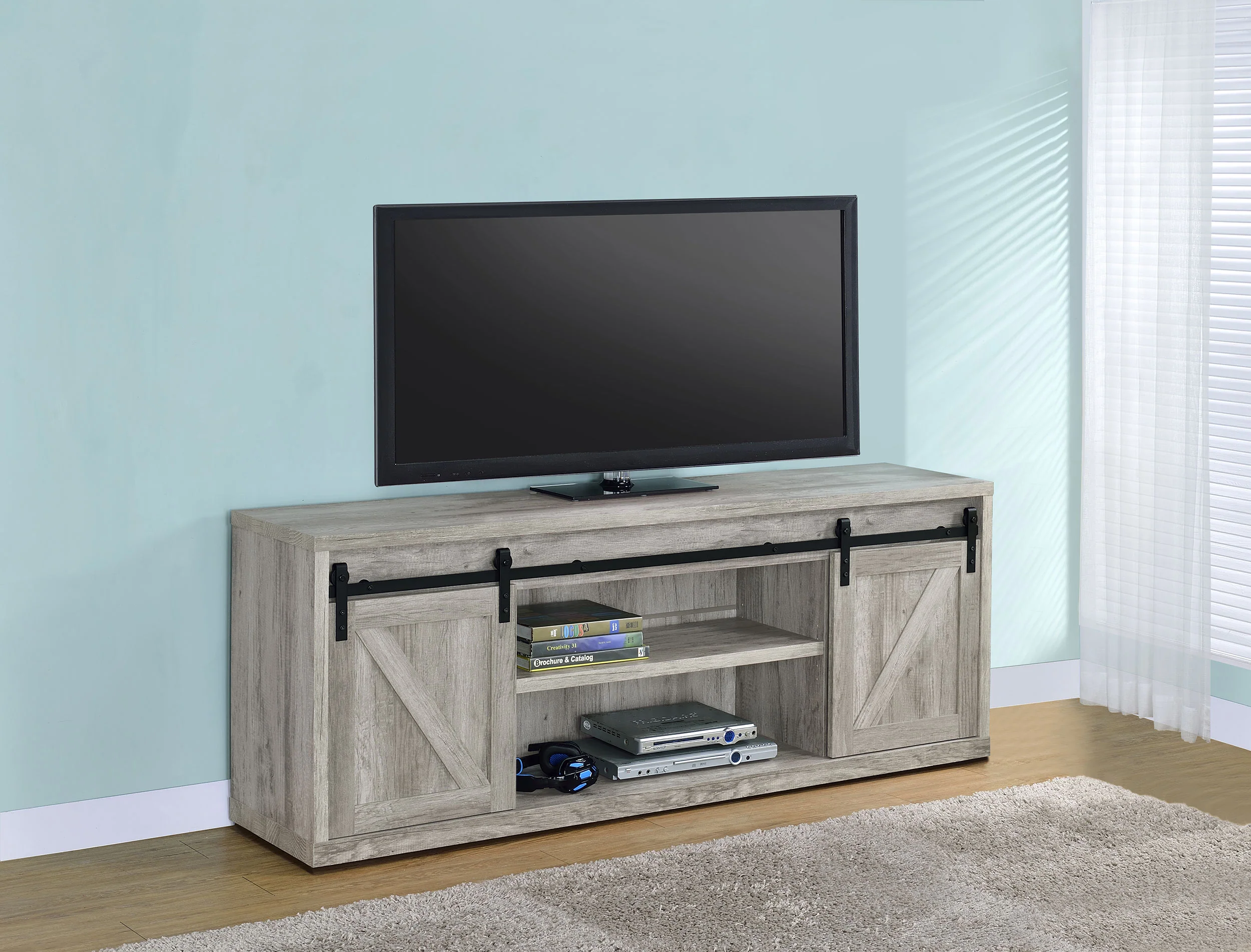 Brockton 2-Door TV Stand - Grey Driftwood, 71 Inch - Image 4