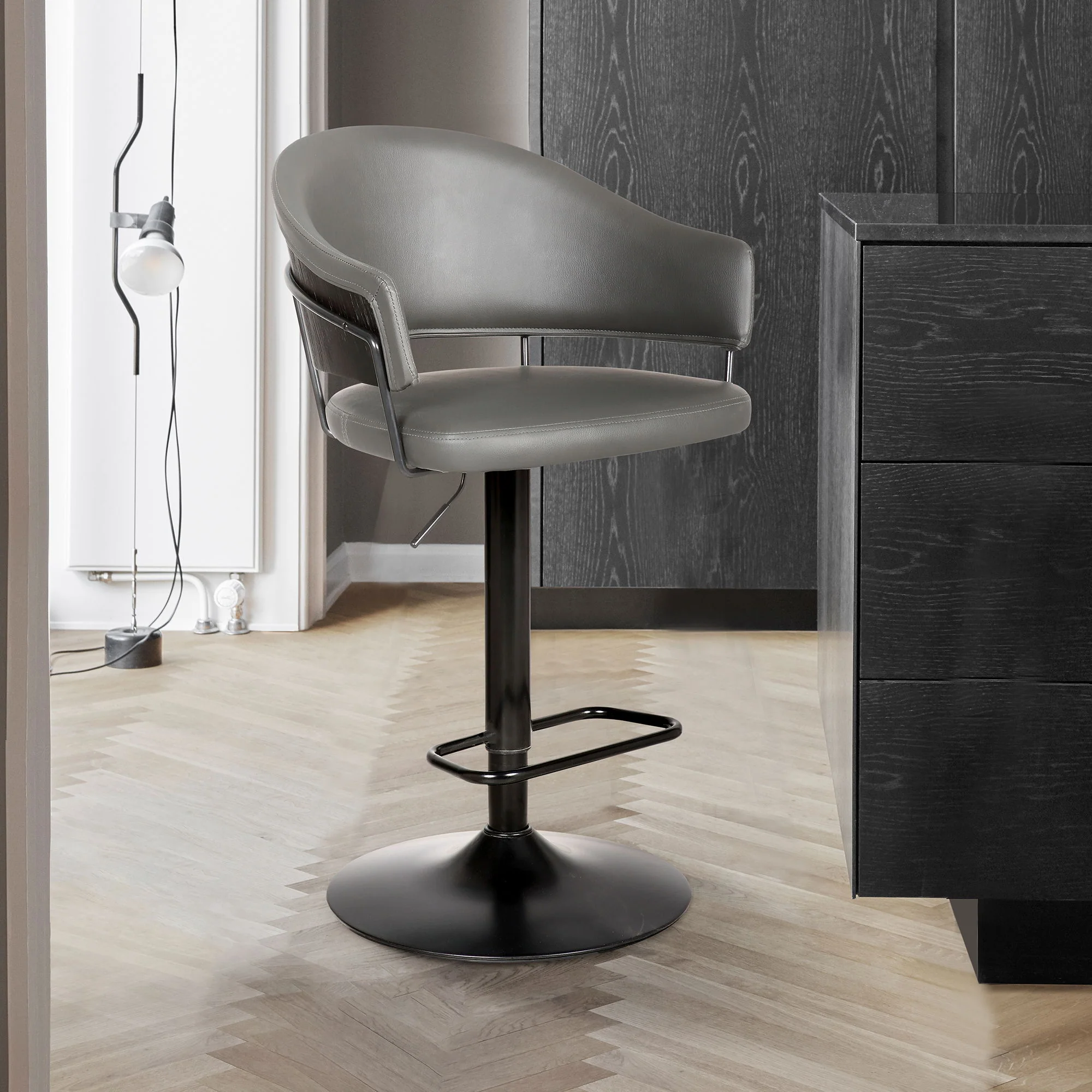 Brody - Adjustable Height Swivel Metal Base Bar Stool - Gray / Black - Image 6