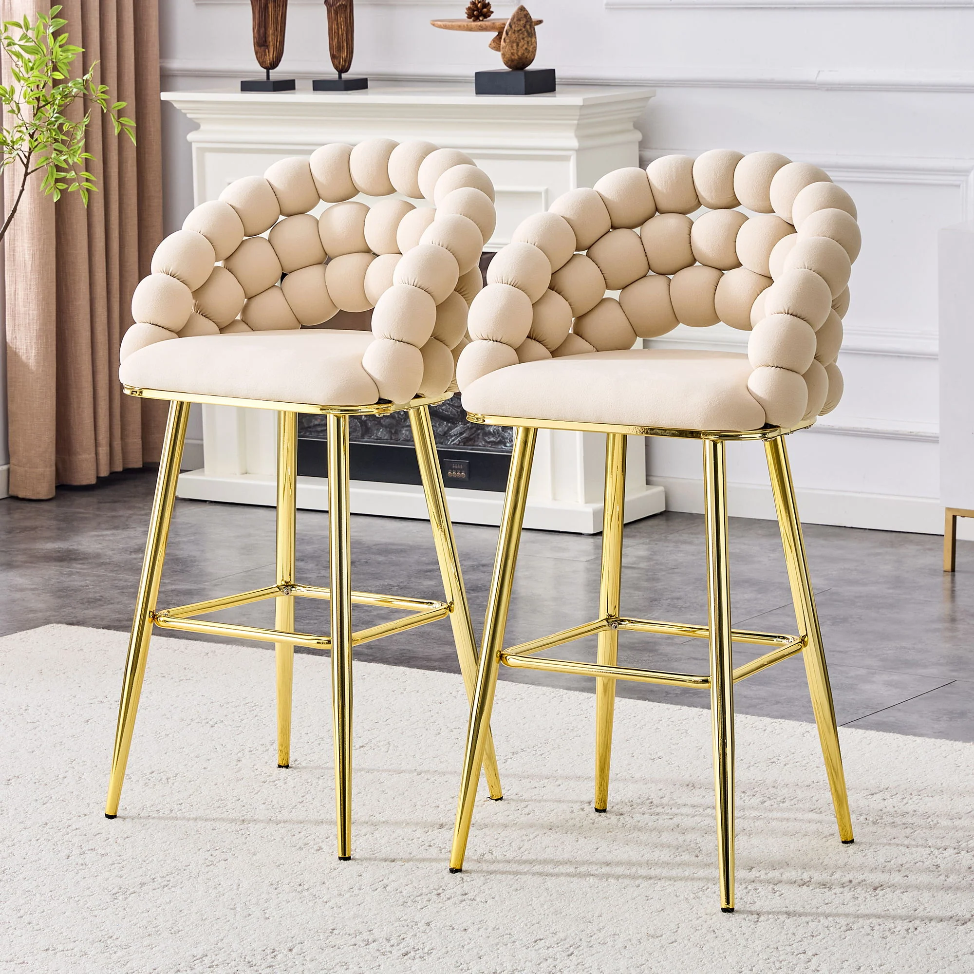 Bubble, Ball Chain Tufted Bar Chairs For Kitchen Island & Home Bar (Set of 2) - Image 7