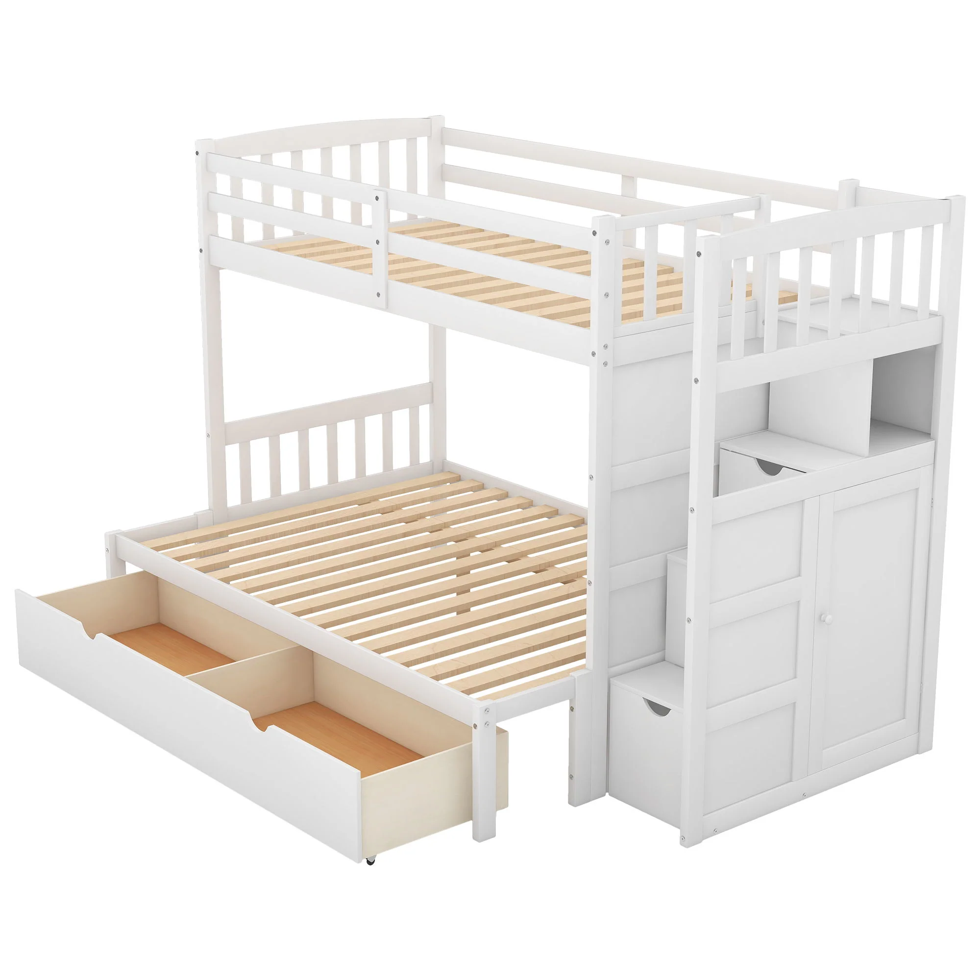 Bunk Bed, Convertible Bottom Bed, Storage Shelves And Drawers - Image 4