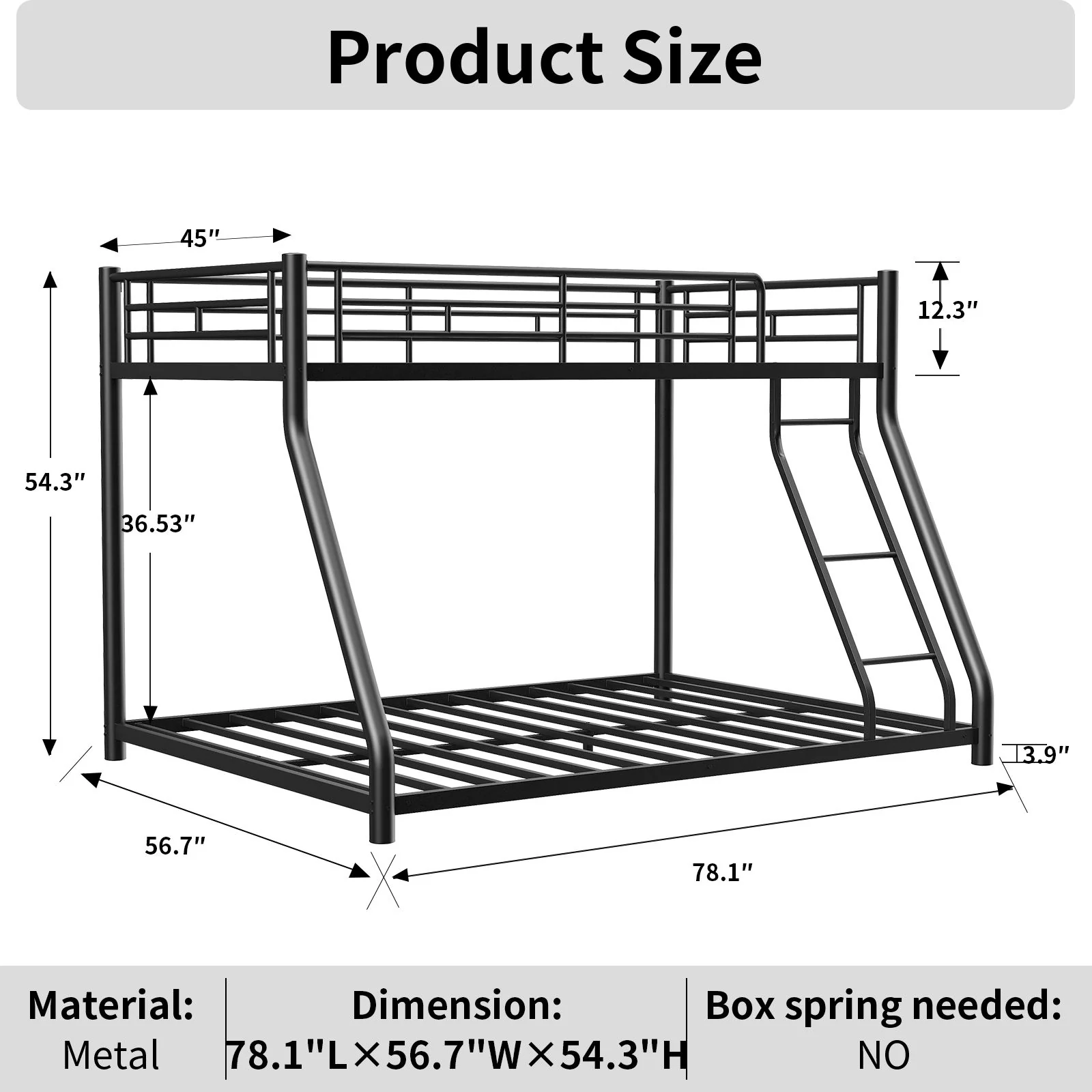 Bunk Bed Frame With Ladder And Guardrail, Heavy Duty Noise Free Design Metal Construction - Image 9