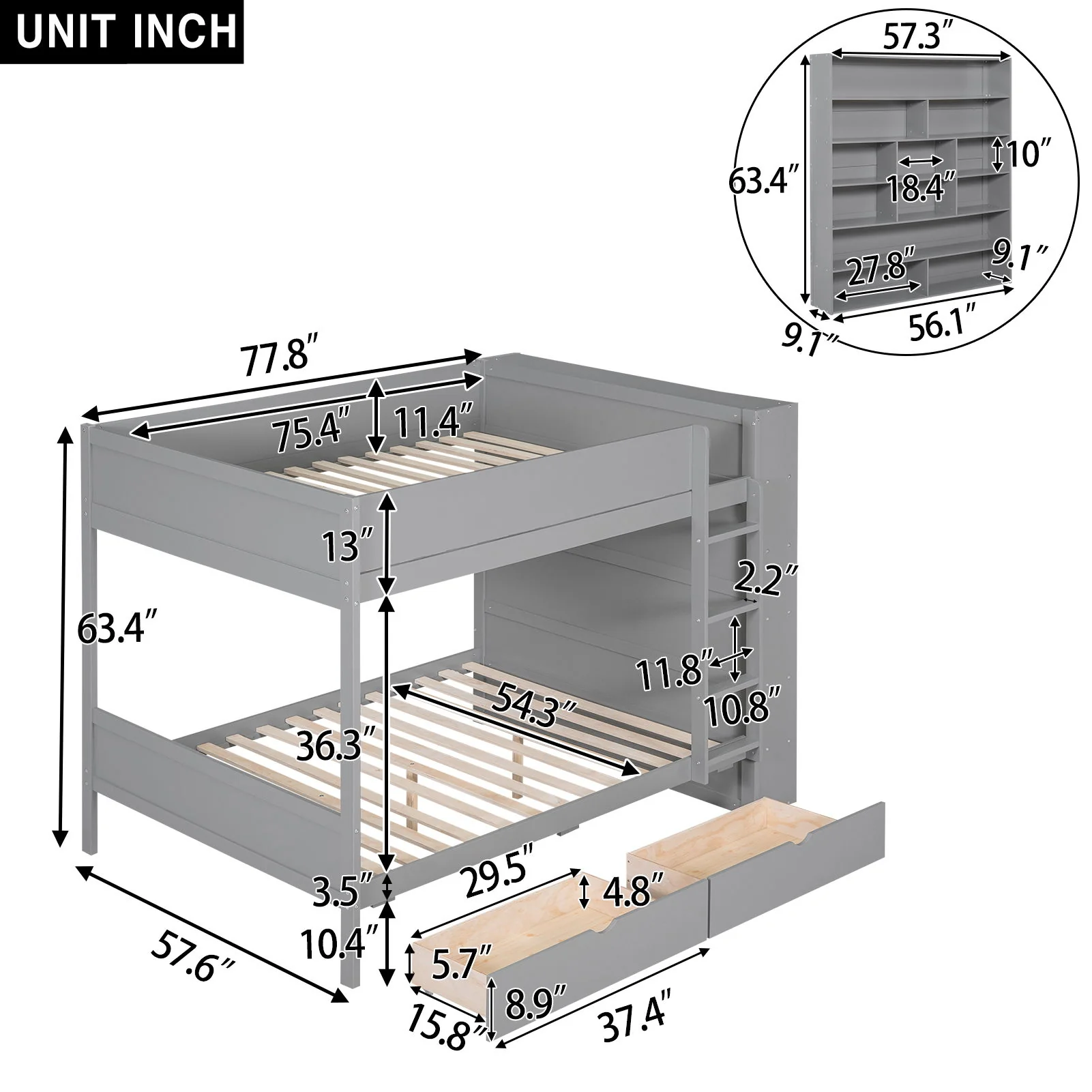 Bunk Bed With 2 Drawers And Multi Layer Cabinet - Image 17