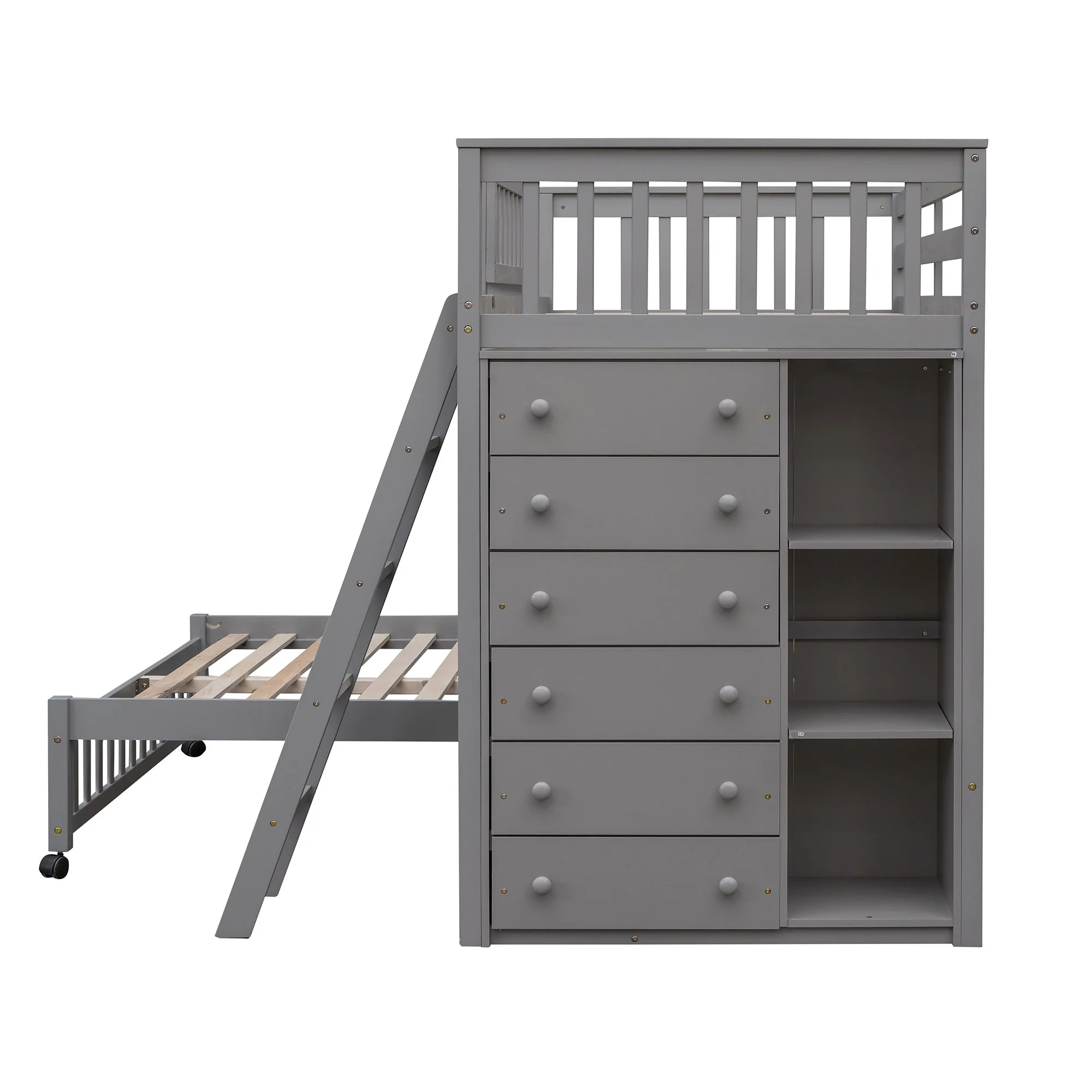 Bunk Bed With 6 Drawers And Flexible Shelves, Bottom Bed With Wheels - Image 16
