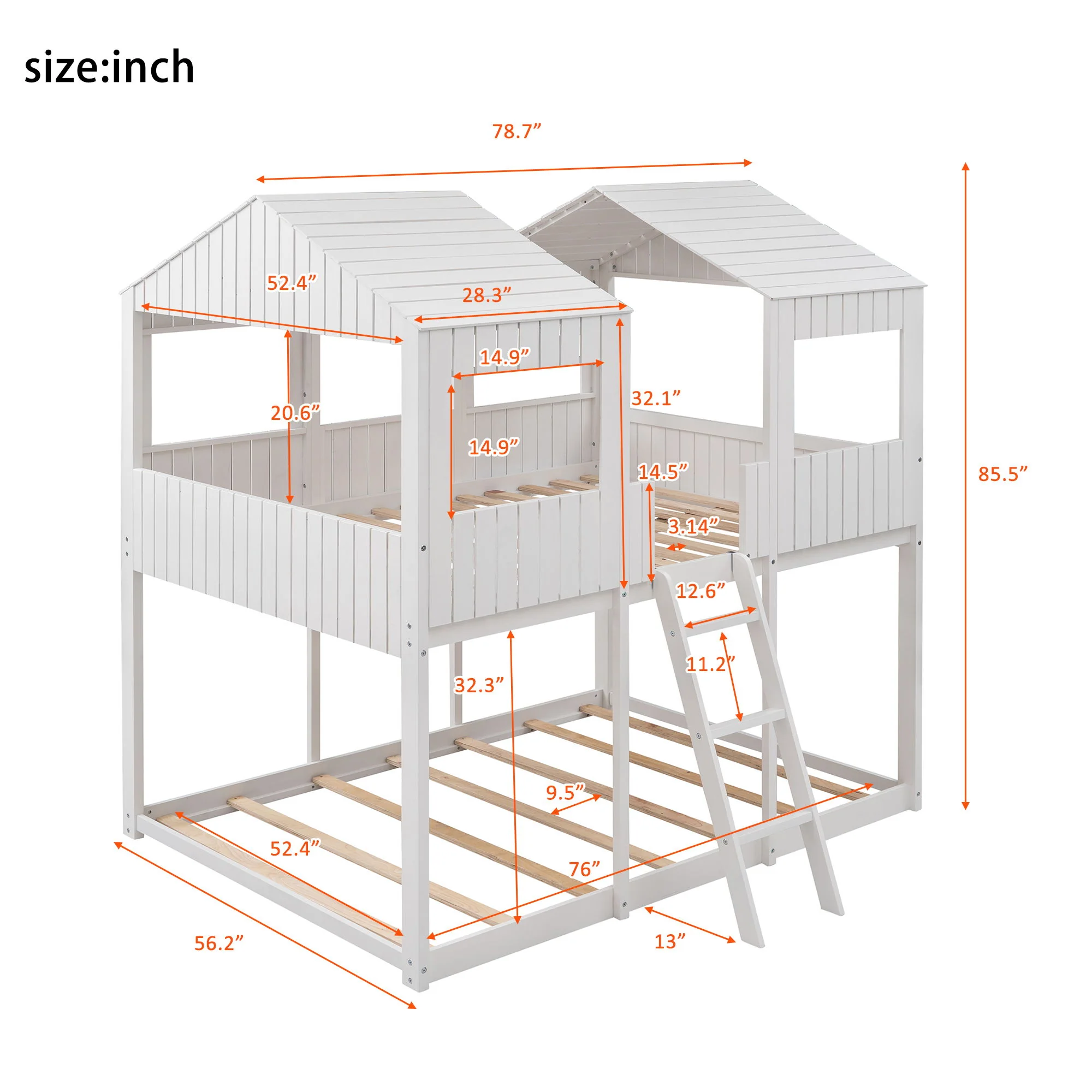 Bunk Bed With Roof, Window, Guardrail, Ladder - Image 13