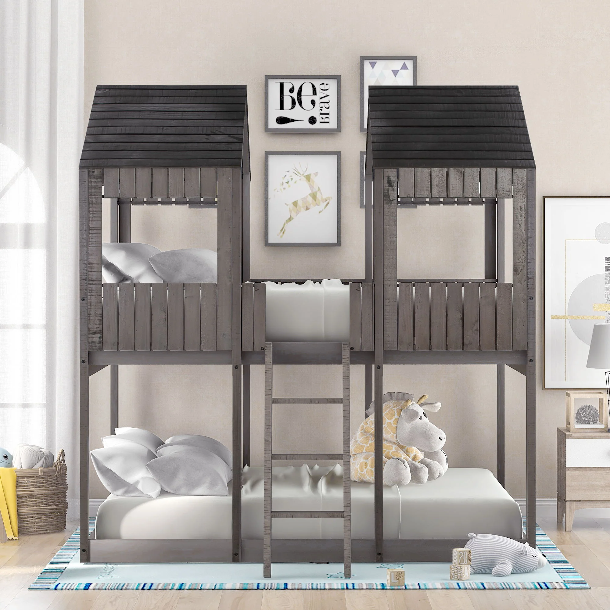 Bunk Bed With Roof, Window, Guardrail, Ladder - Image 7