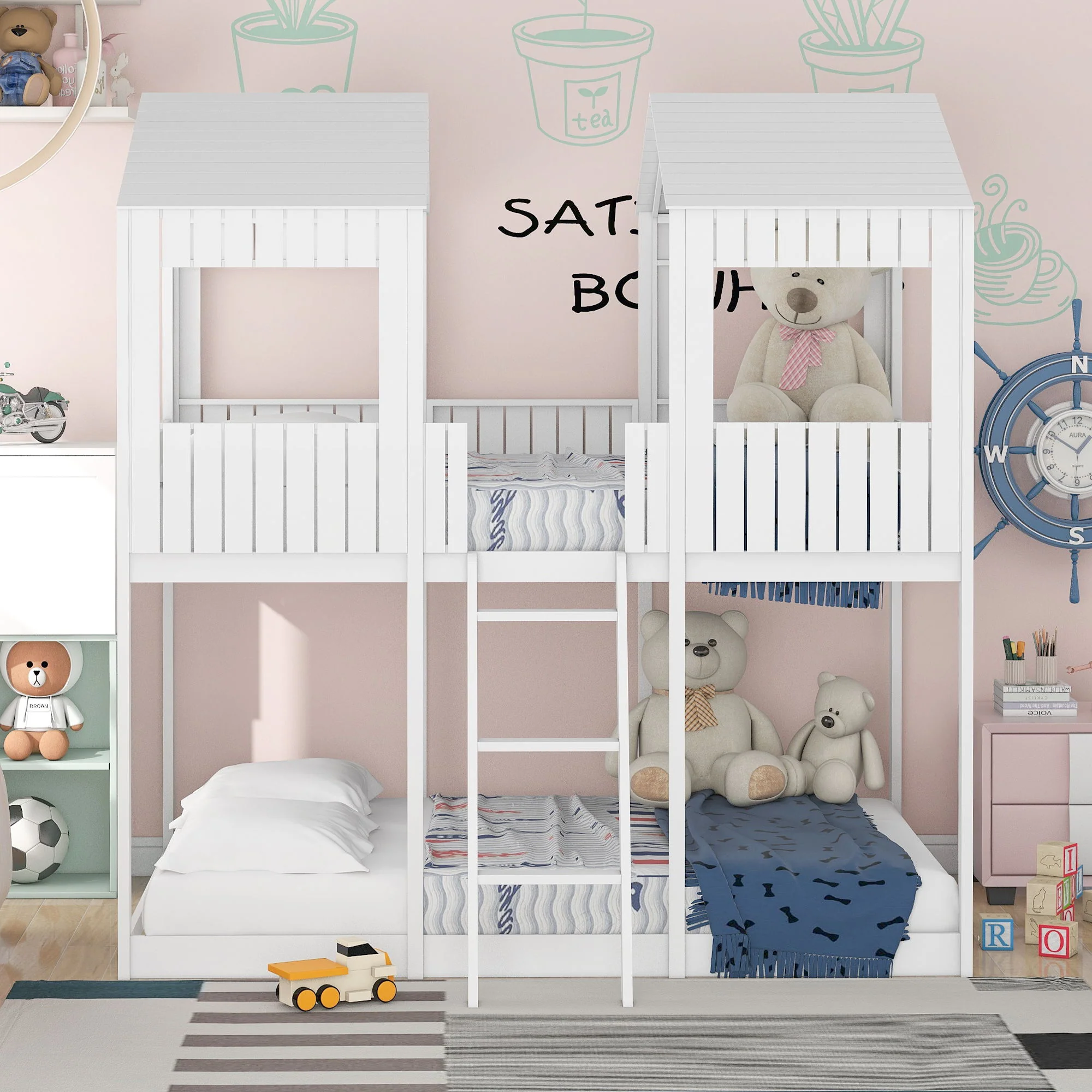 Bunk Bed With Roof, Window, Guardrail, Ladder - Image 9