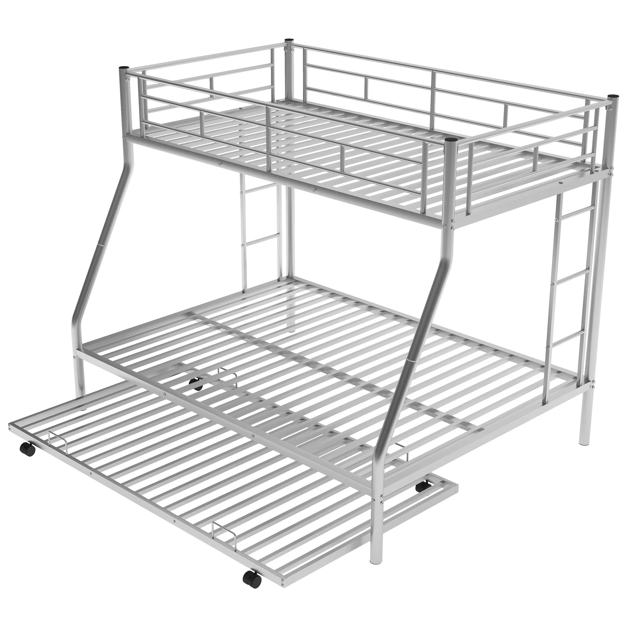 Bunk Bed With Steel Frame And Trundle, 2 Side Ladders - Image 16