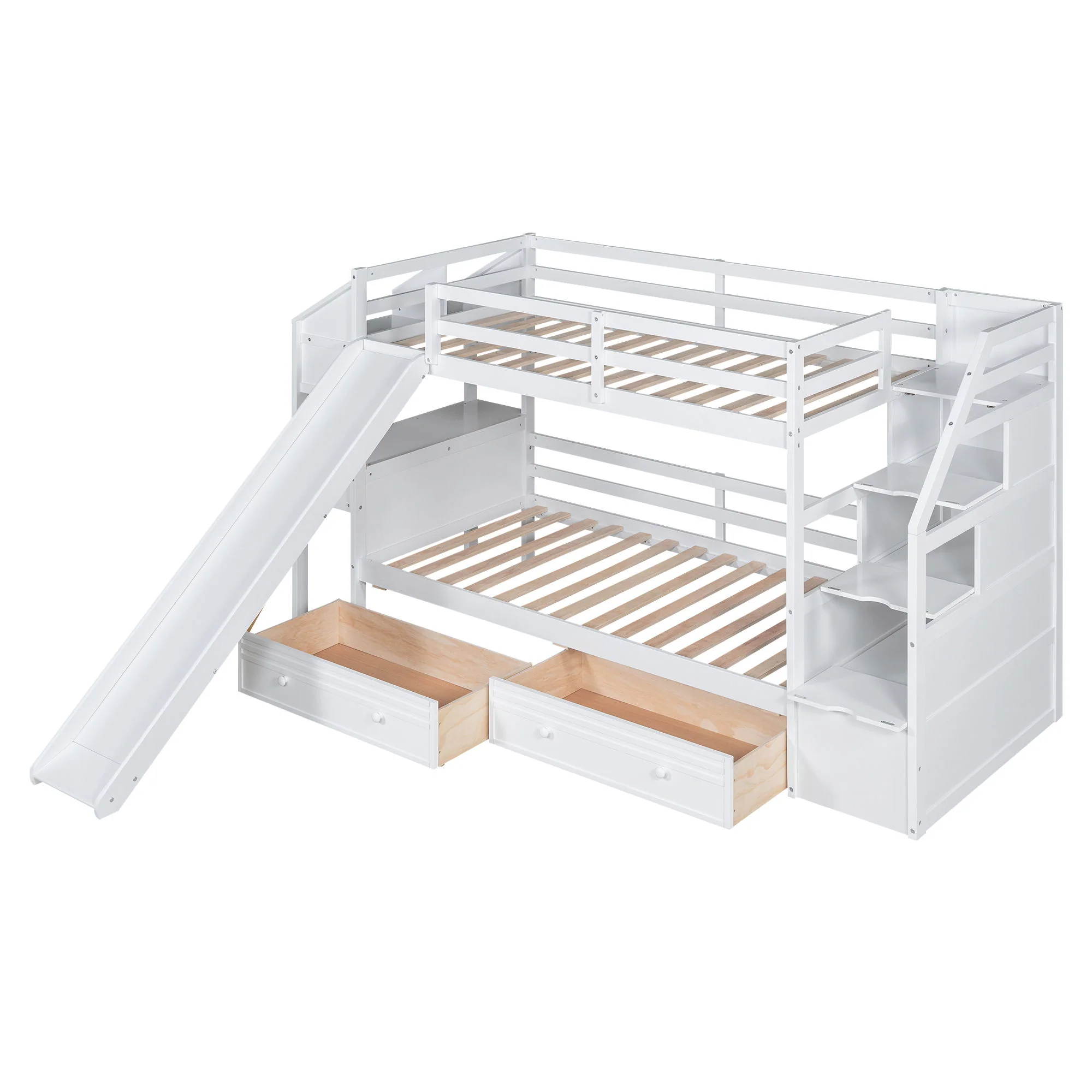 Bunk Bed With Storage Staircase, Slide, Desk, Drawers, And Shelves - Image 3