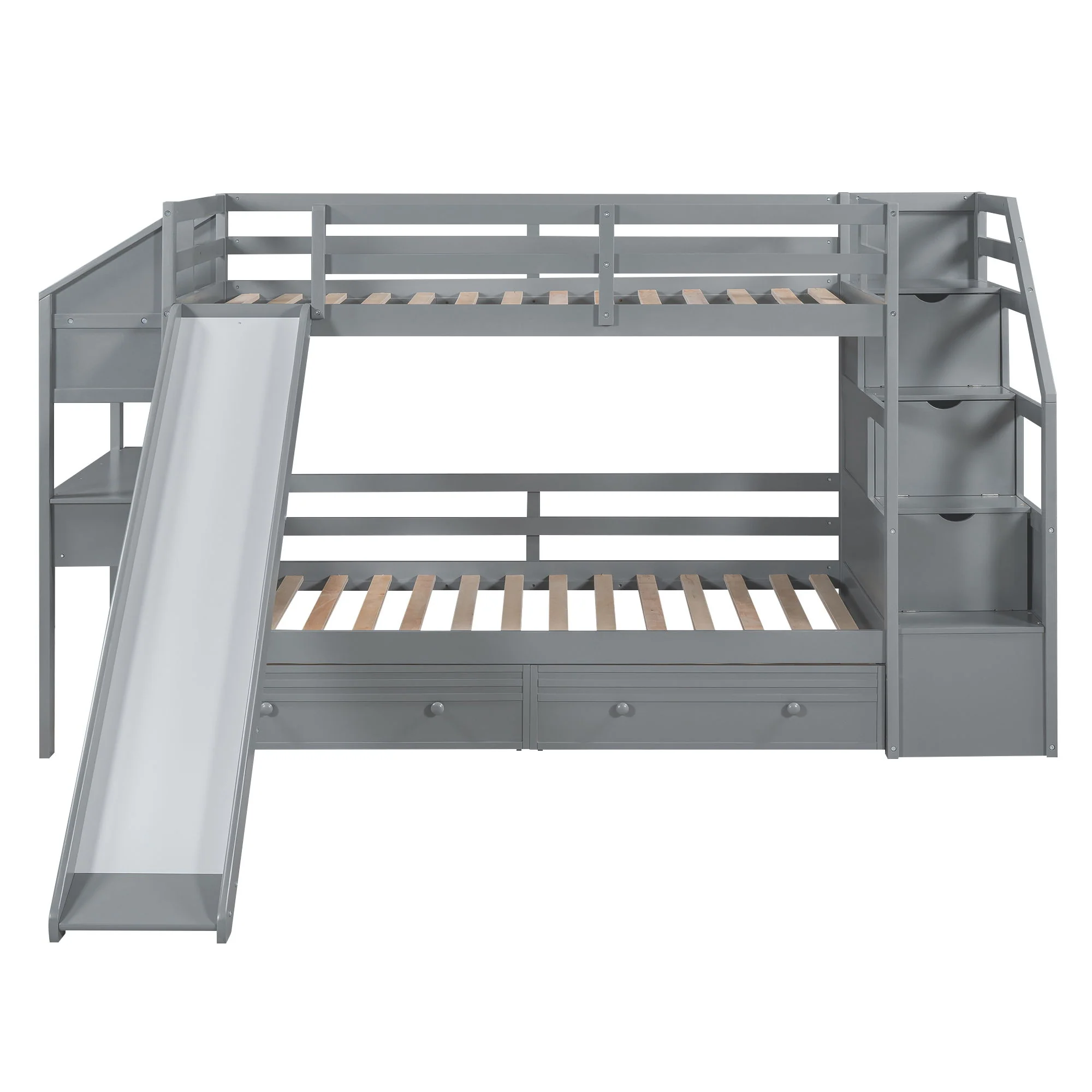 Bunk Bed With Storage Staircase, Slide, Desk, Drawers, And Shelves - Image 4