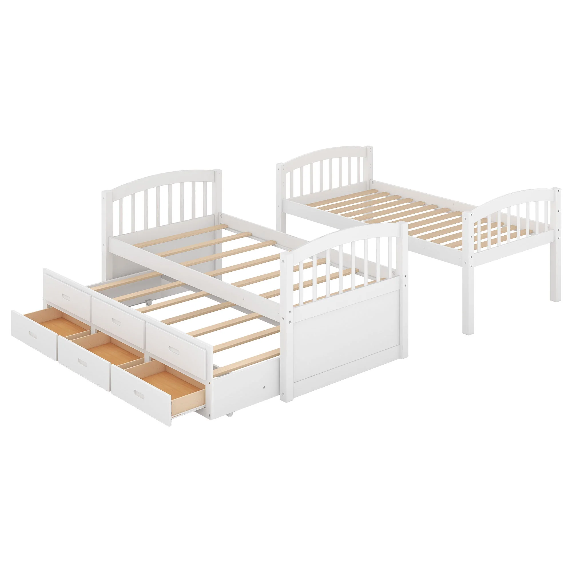 Bunk Bed With Trundle And Drawers, Arched Headboard And Footboard - Image 14