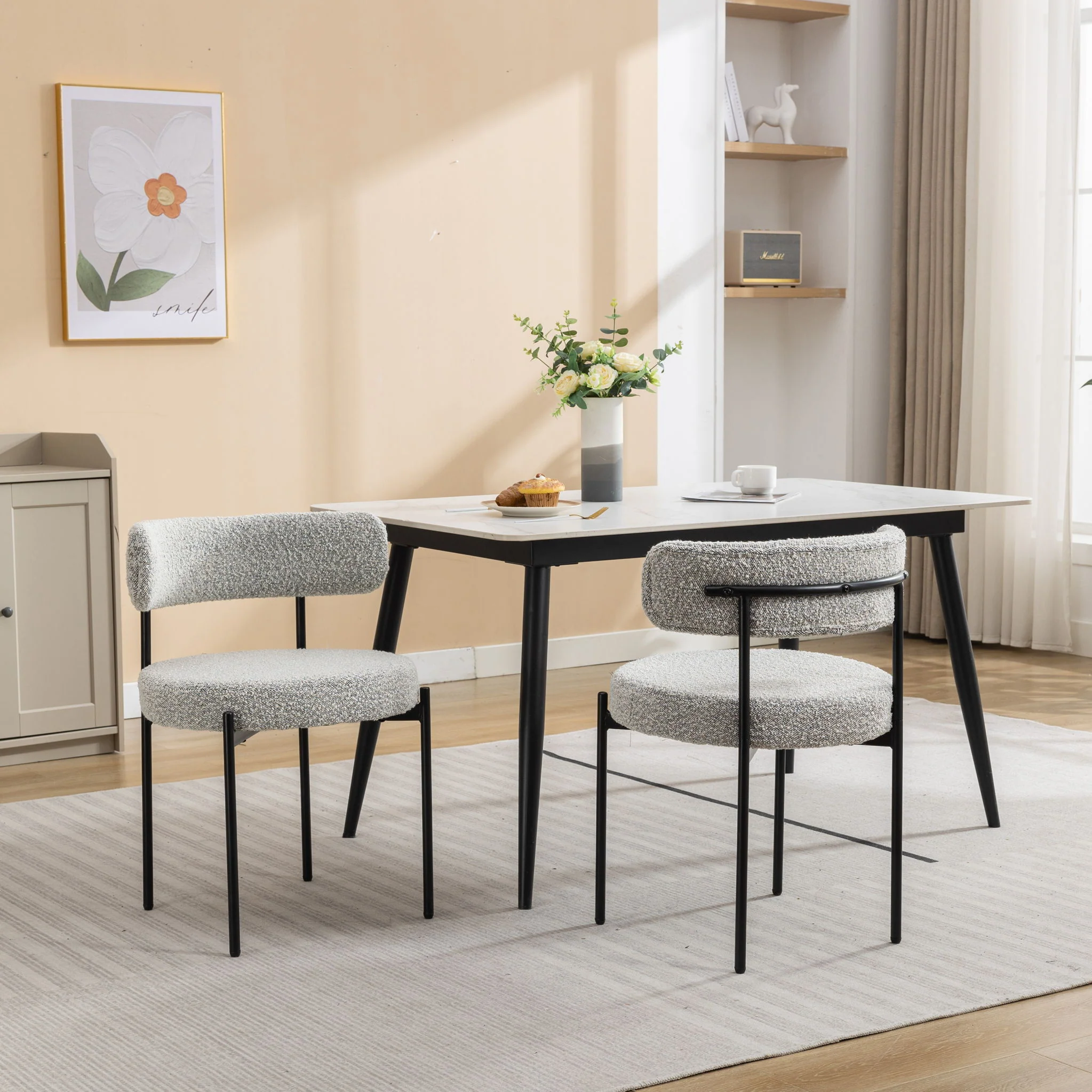Burbank - Modern Round Boucle Dining Chairs (Set of 2) - Black / White - Image 8