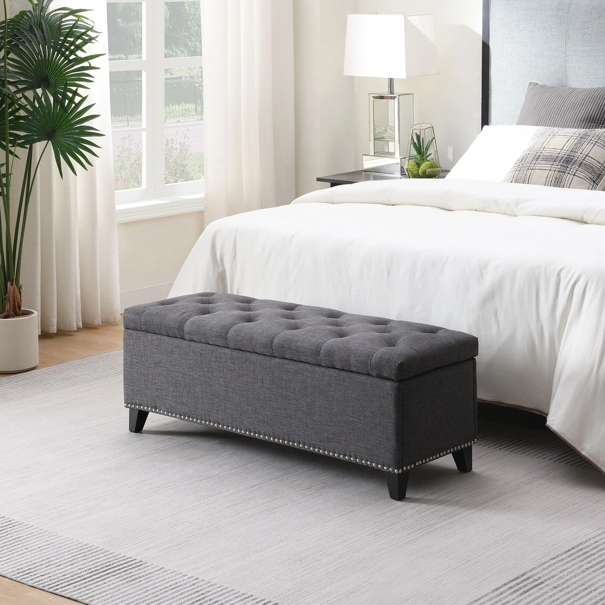 Button-Tufted Storage Ottoman With Safety Close Hinge - Image 4