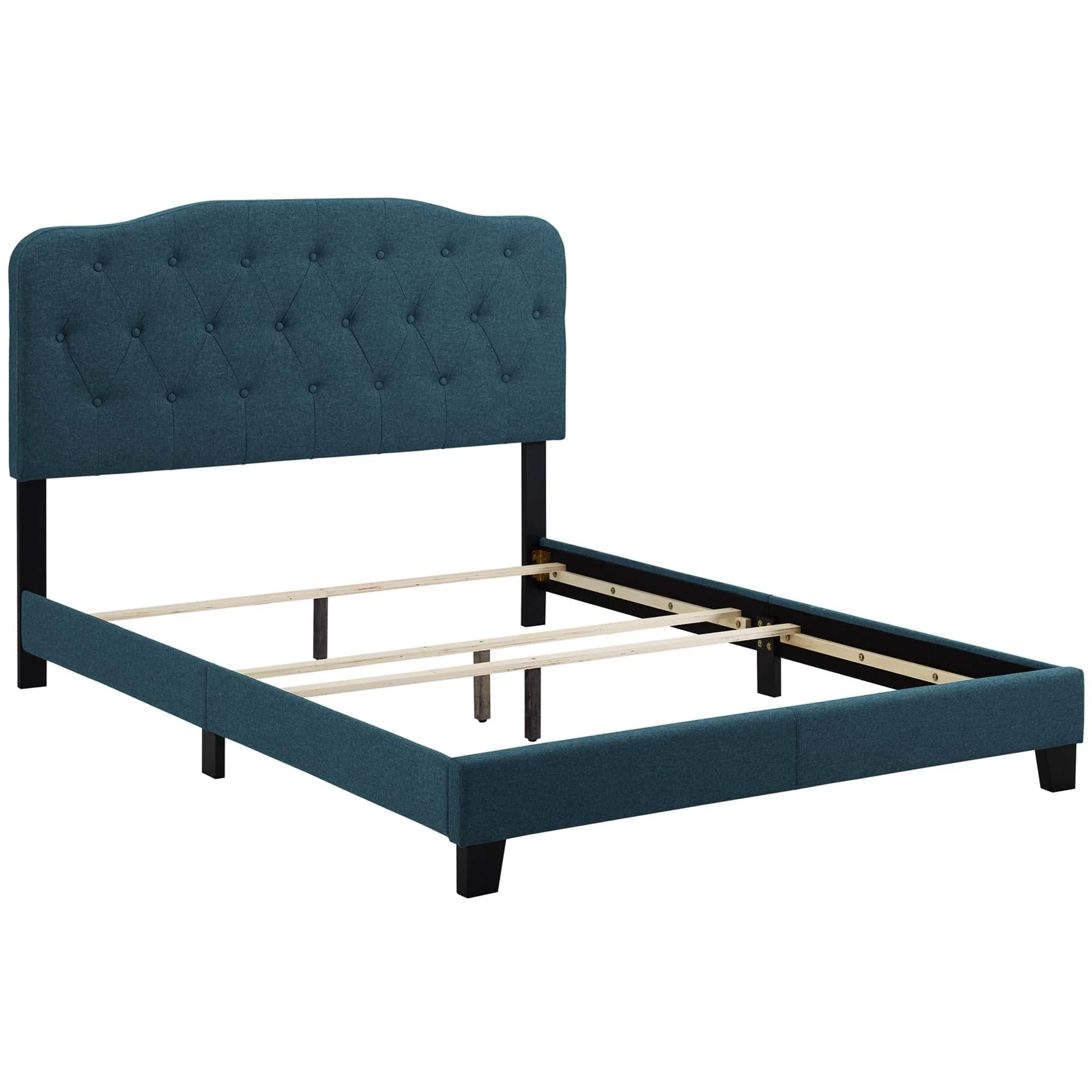 Button Tufted Upholstered Fabric Bed Frame with Wood Legs - Image 14