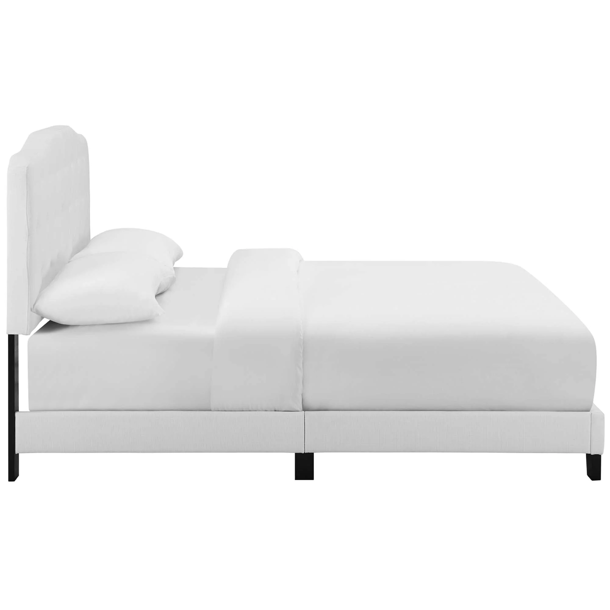 Button Tufted Upholstered Fabric Bed Frame with Wood Legs - Image 8