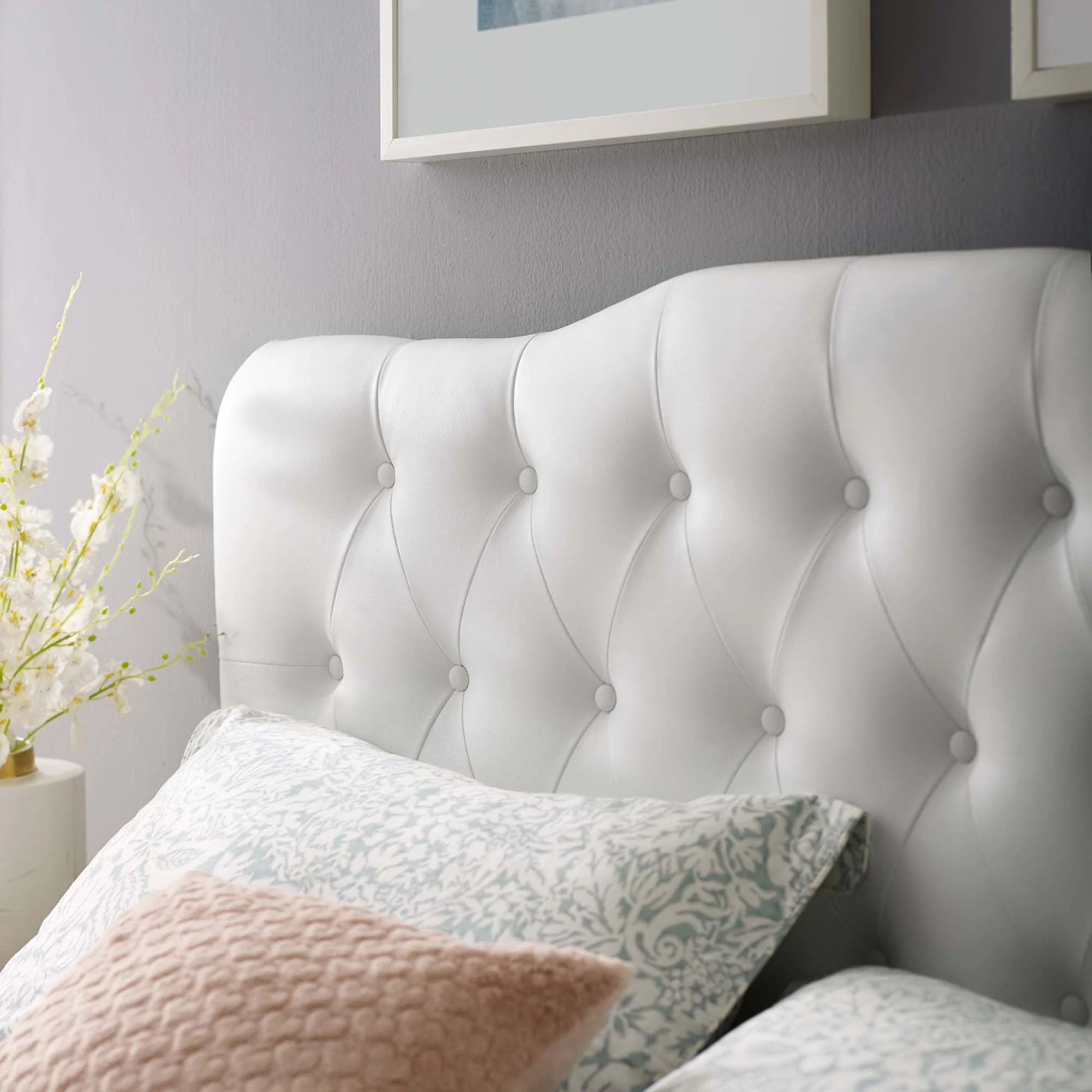 Button Tufted Upholstered Vinyl Headboard - Image 17