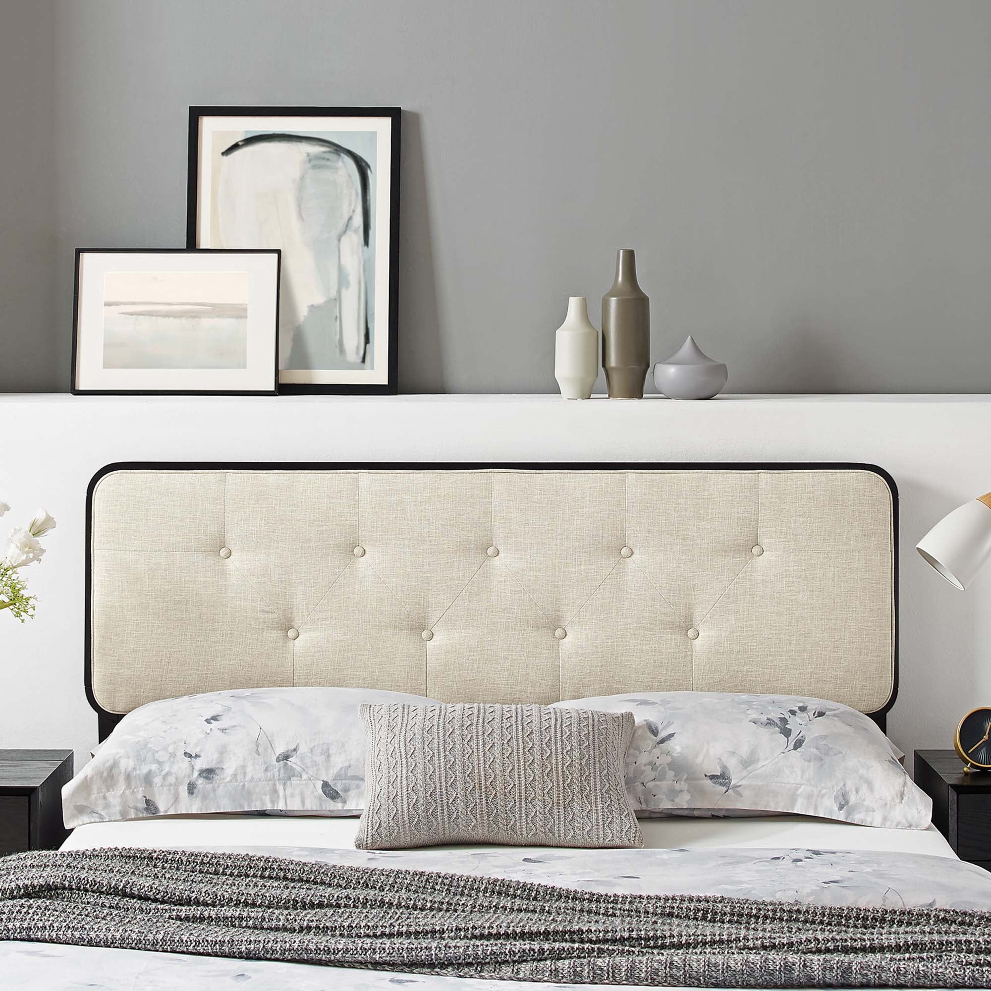 Button Tufted Upholstered Wood Headboard - Image 31