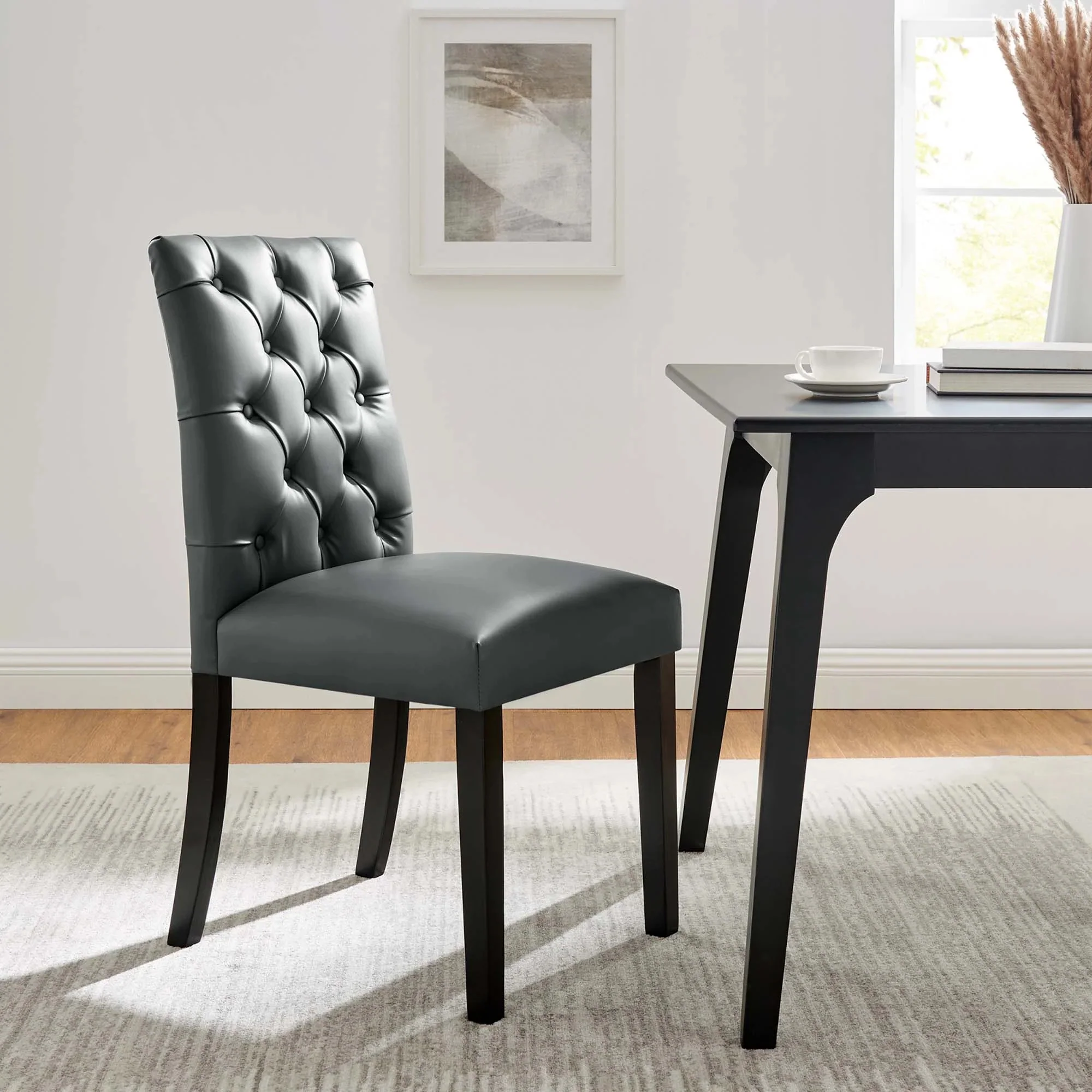Button Tufted Vegan Leather Dining Side Chair - Image 17
