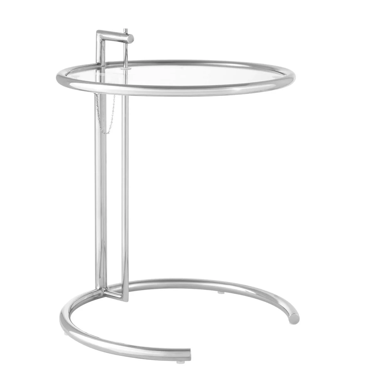 C Shaped Glass Side Table with Metal Frame – Adjustable 20 Inch