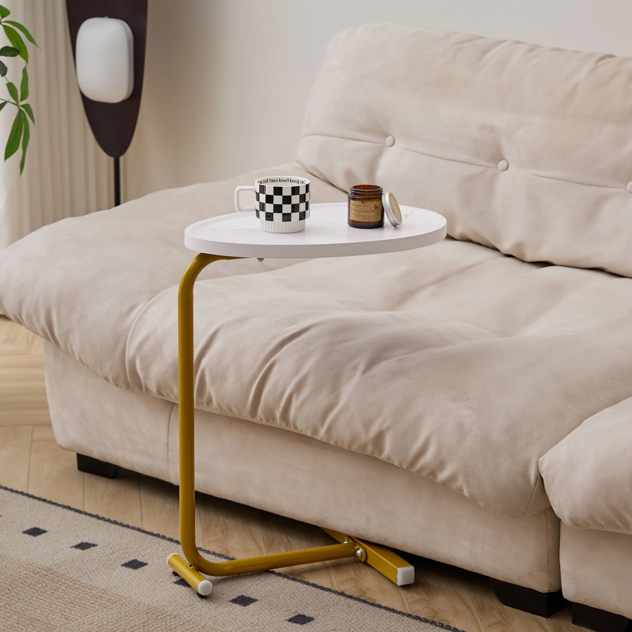C-Shaped Side Table, Small Sofa Table For Cough, Bedroom - Image 16