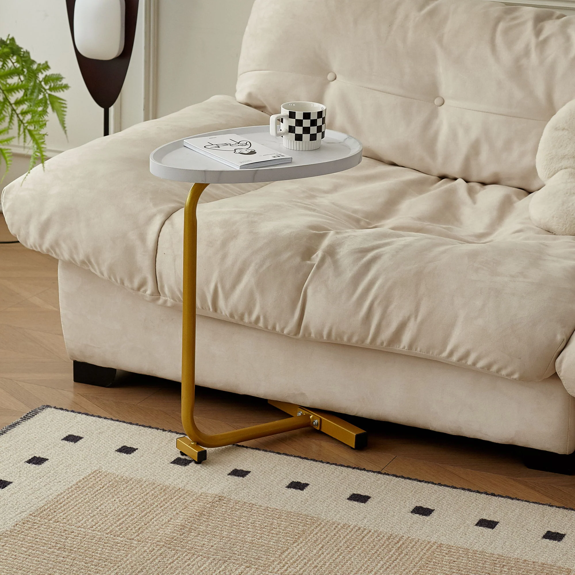 C-Shaped Side Table, Small Sofa Table For Cough, Bedroom - Image 9