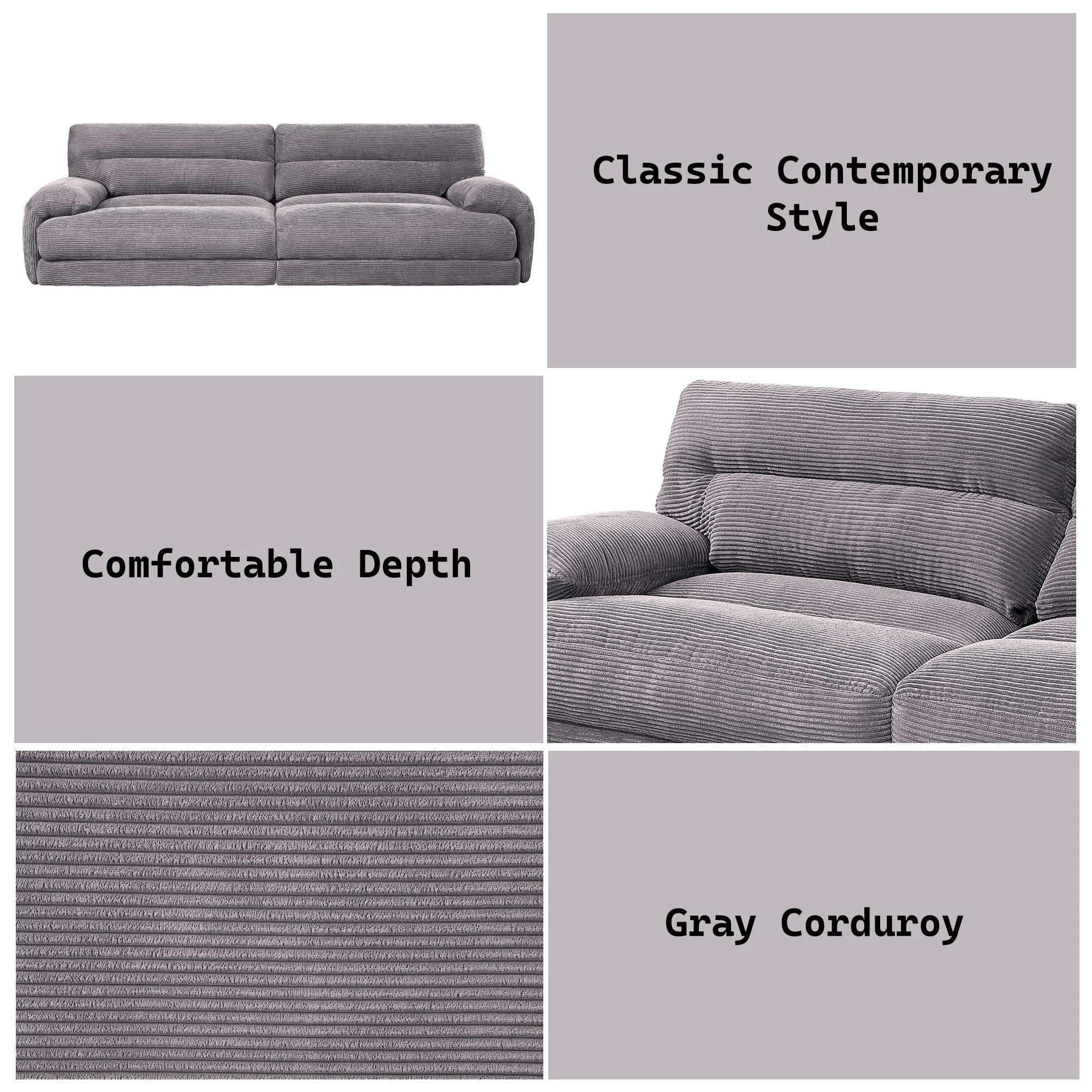 Cadenza - Corduroy Sofa - Gray - Image 6